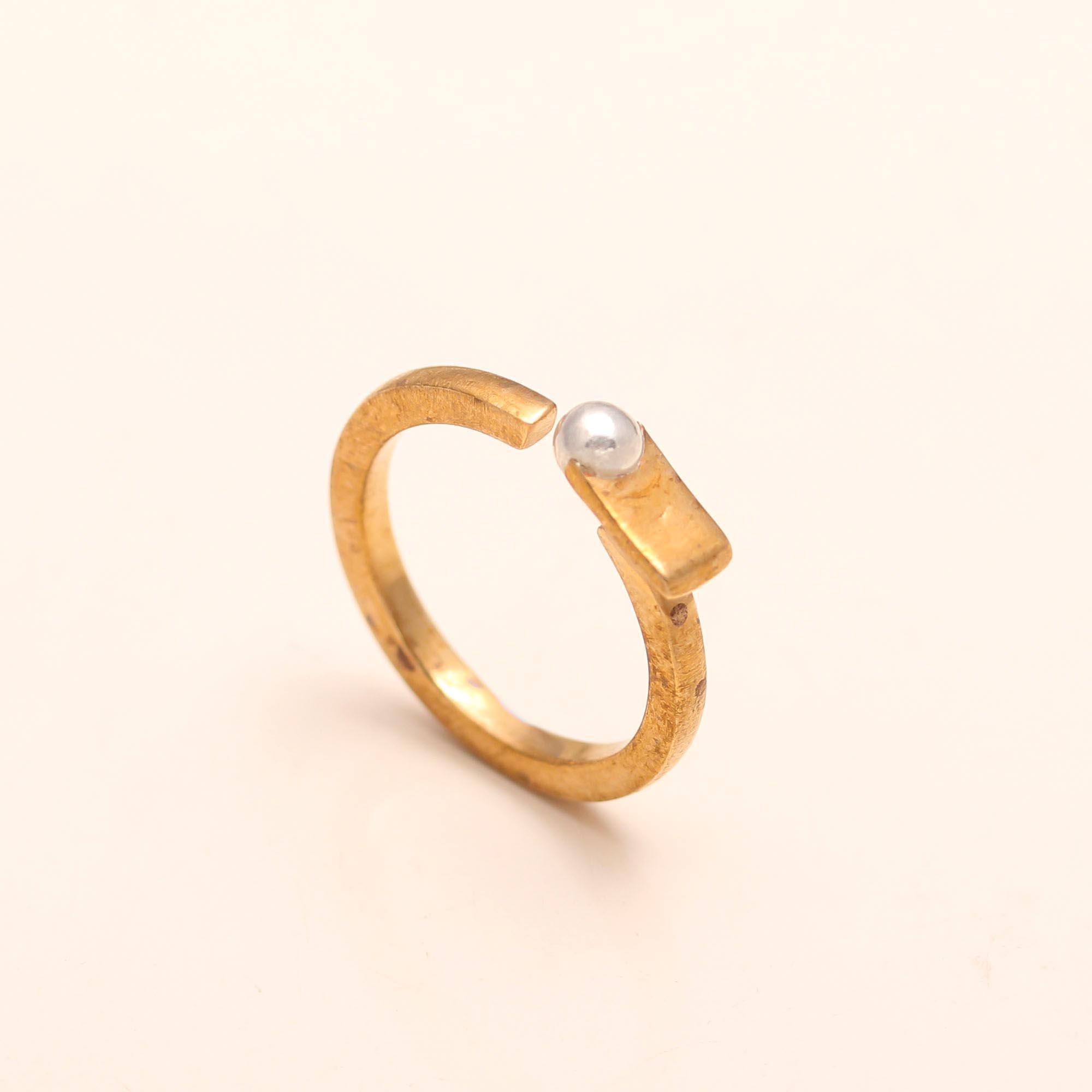 The Modern Sphere & Bar: Two-Tone Geometric Open Ring