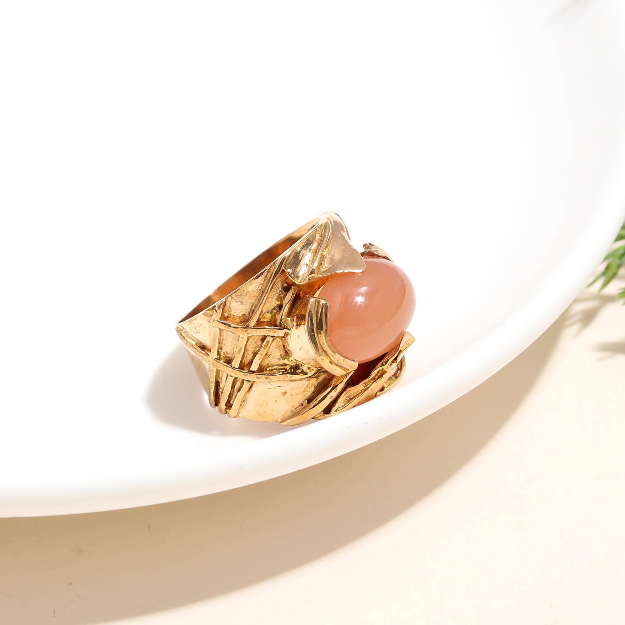 The Organic Nest: Peach Moonstone Wrapped Ring