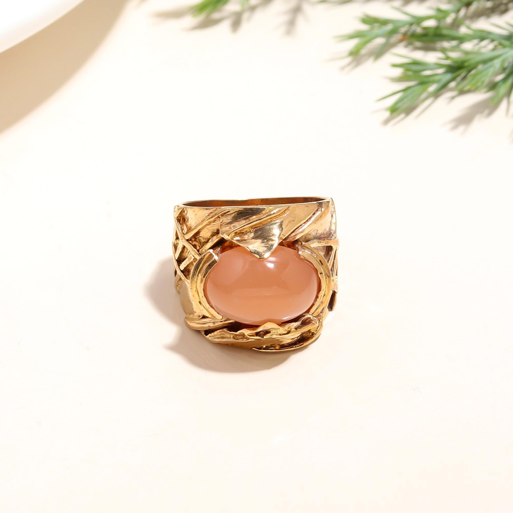 The Organic Nest: Peach Moonstone Wrapped Ring