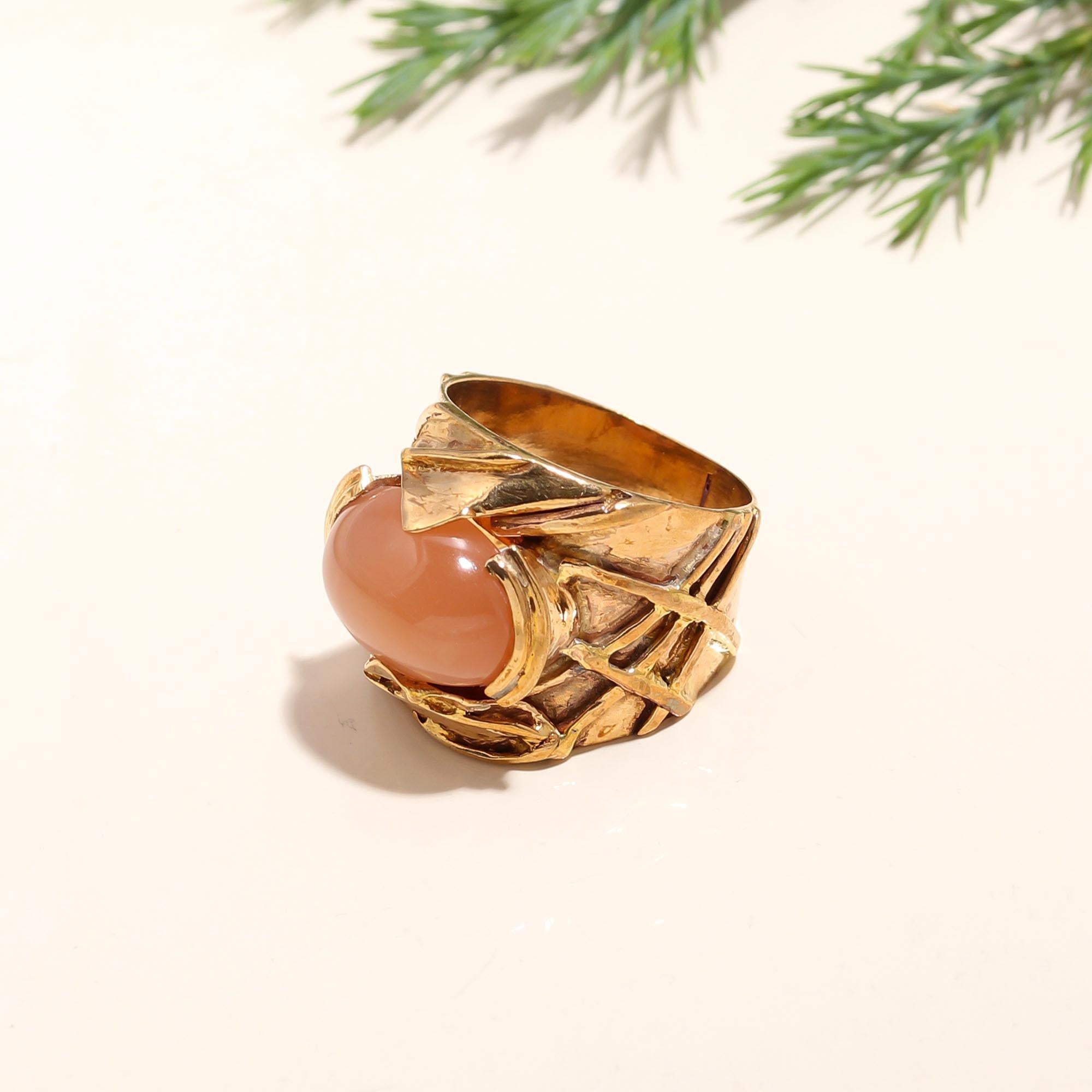 The Organic Nest: Peach Moonstone Wrapped Ring