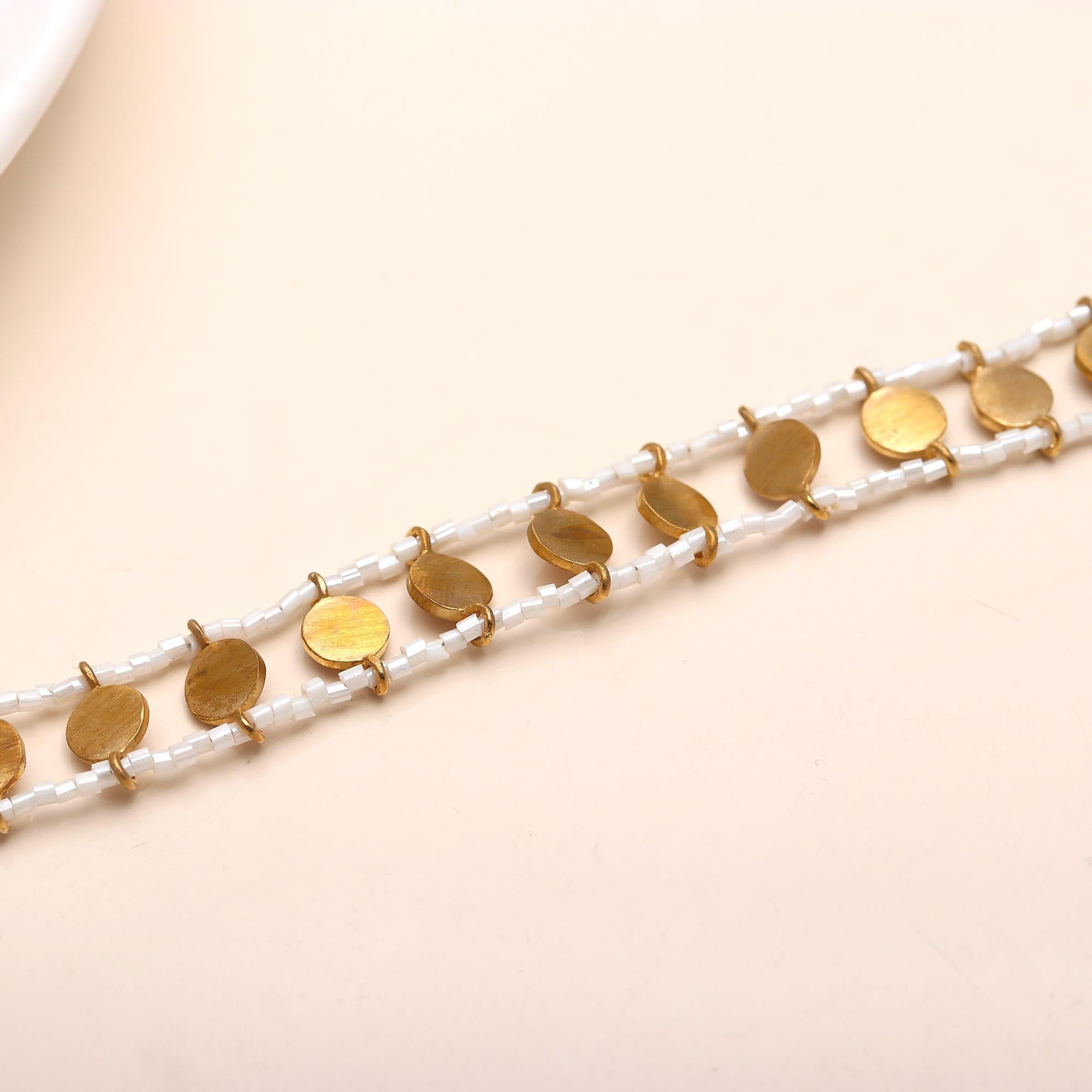 The Grecian Summer: Gold Vermeil Disc & White Bead Bracelet
