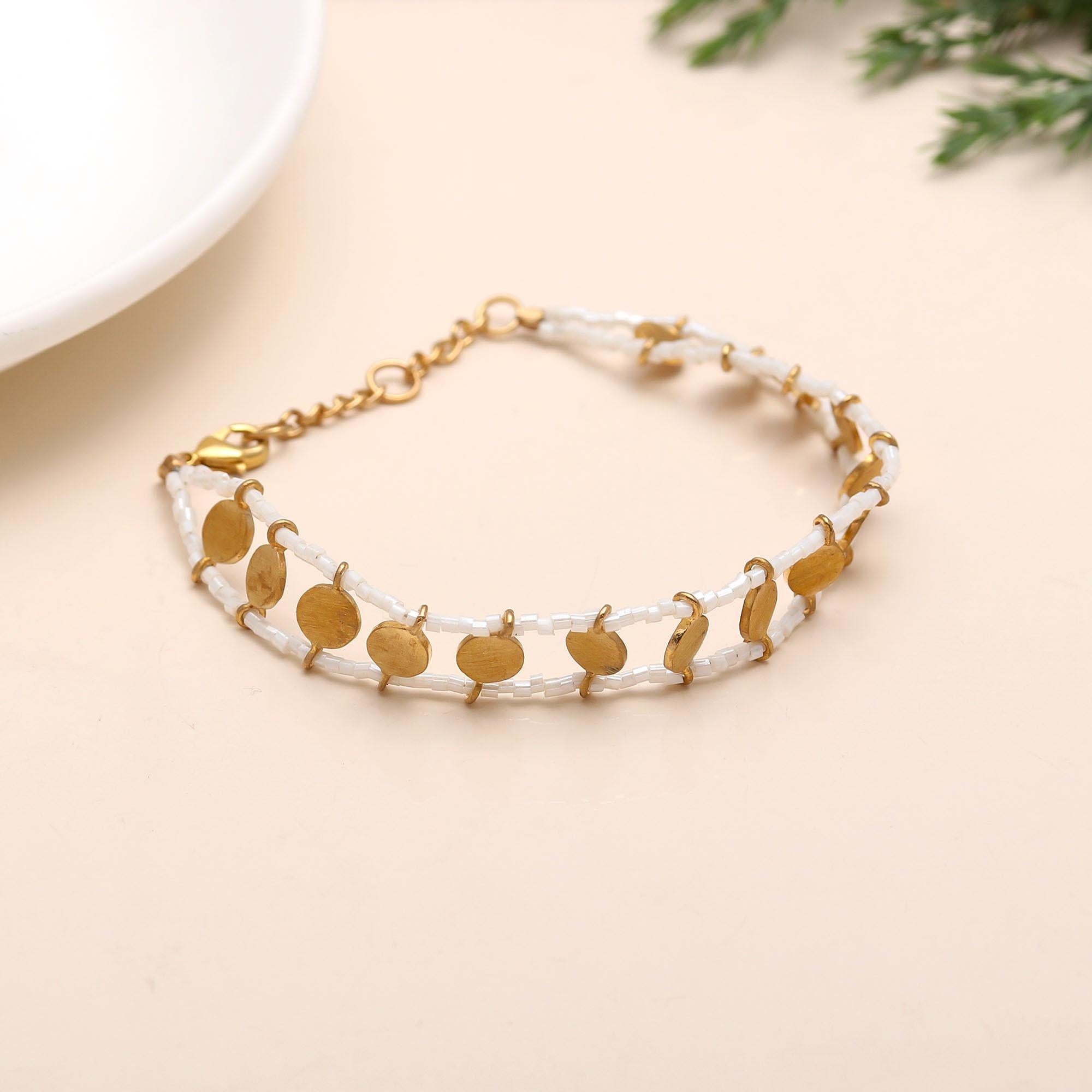 The Grecian Summer: Gold Disc & White Bead Bracelet