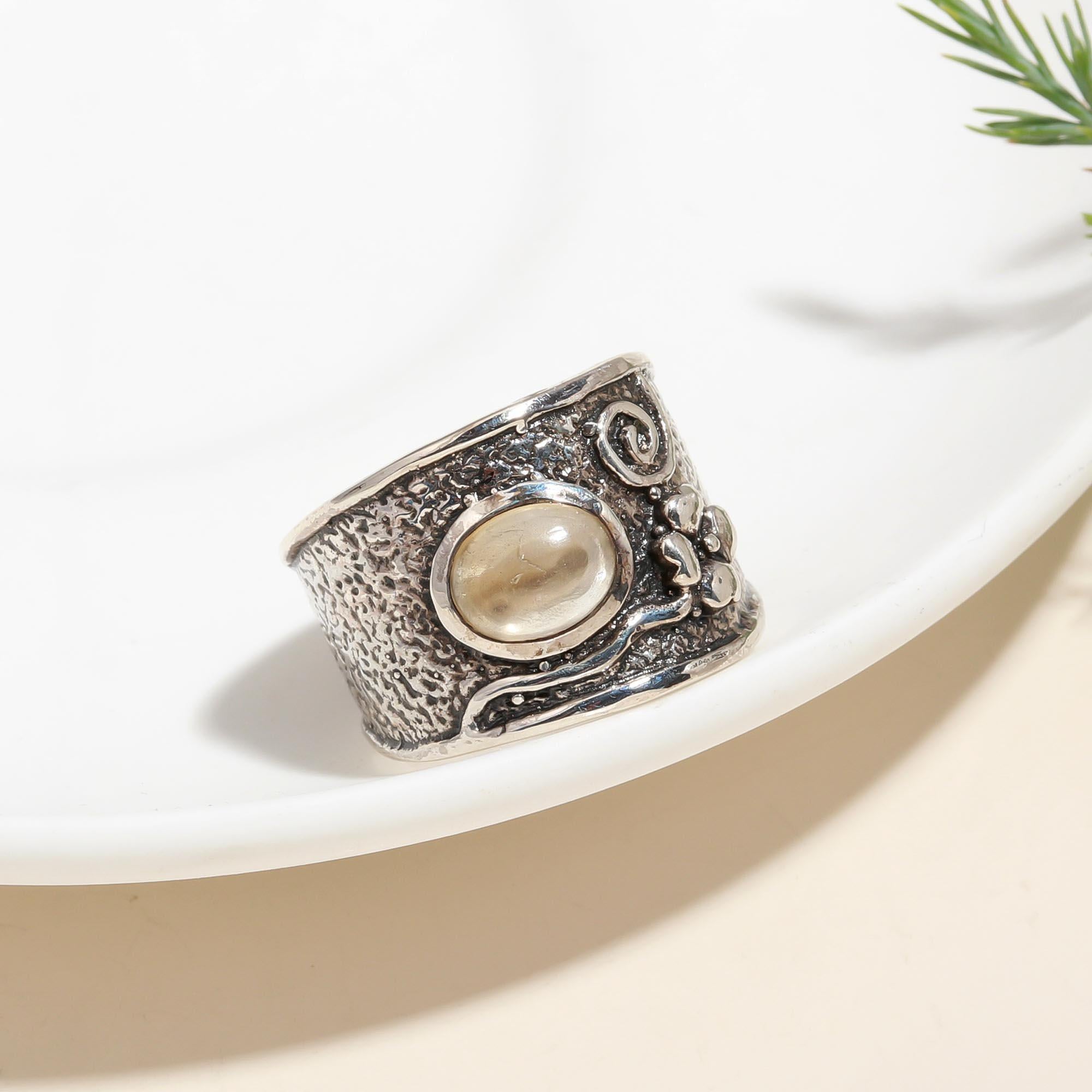 925 Silver Floral Wide Band Ring