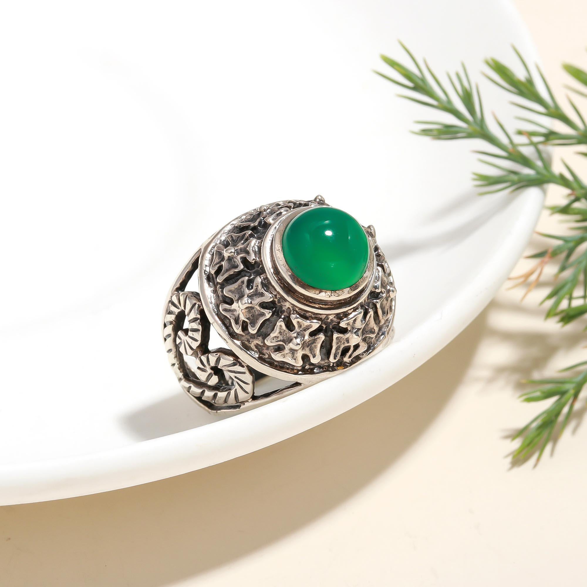 925 Silver Green Onyx Ring
