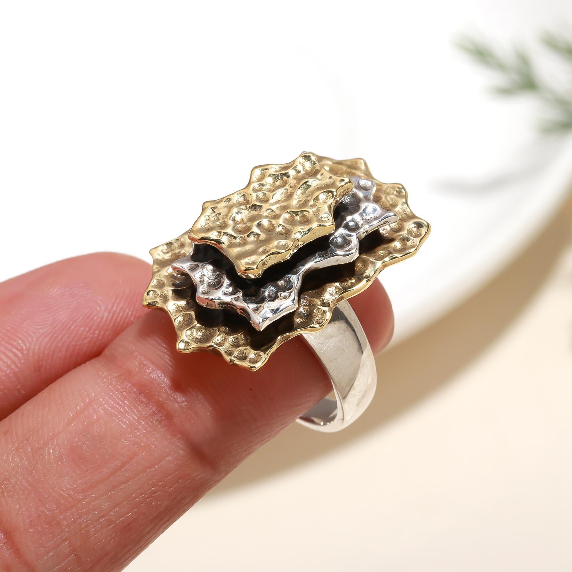 The Tectonic Bloom: Mixed Metal Sculptural Statement Ring