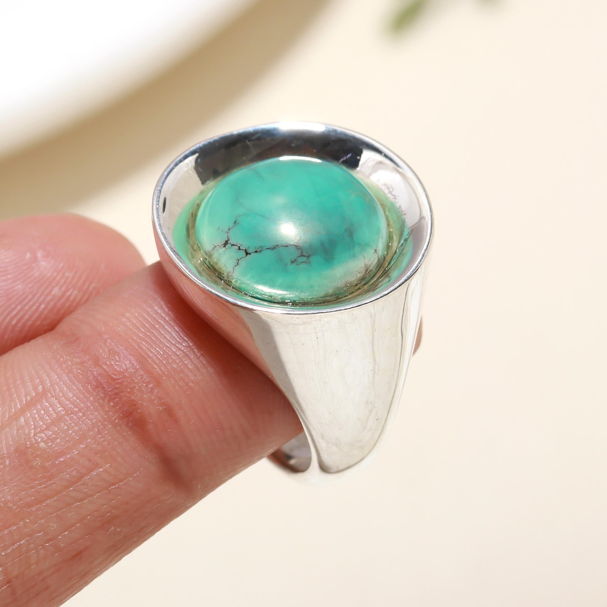 925 Silver Round Turquoise Ring