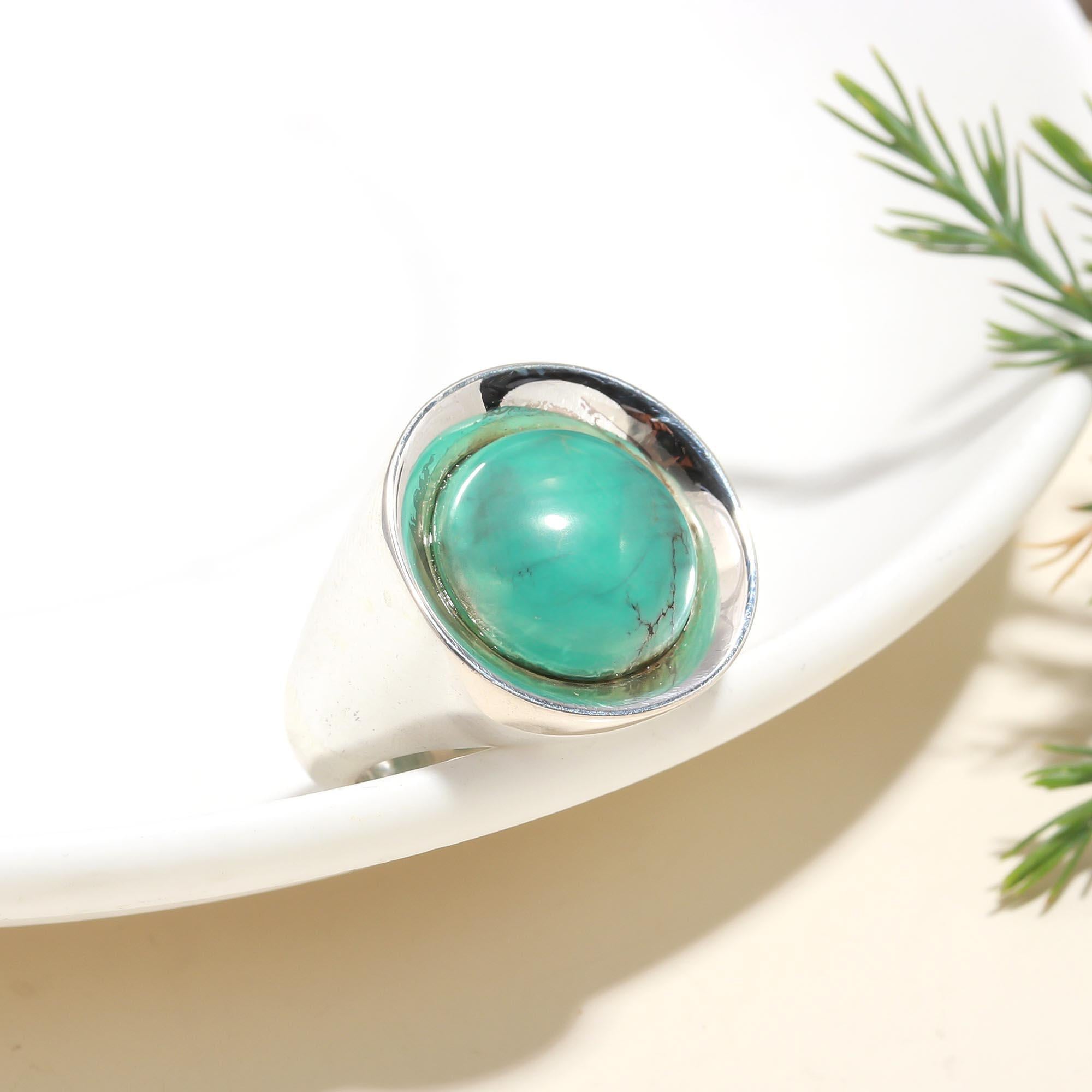 925 Silver Round Turquoise Ring