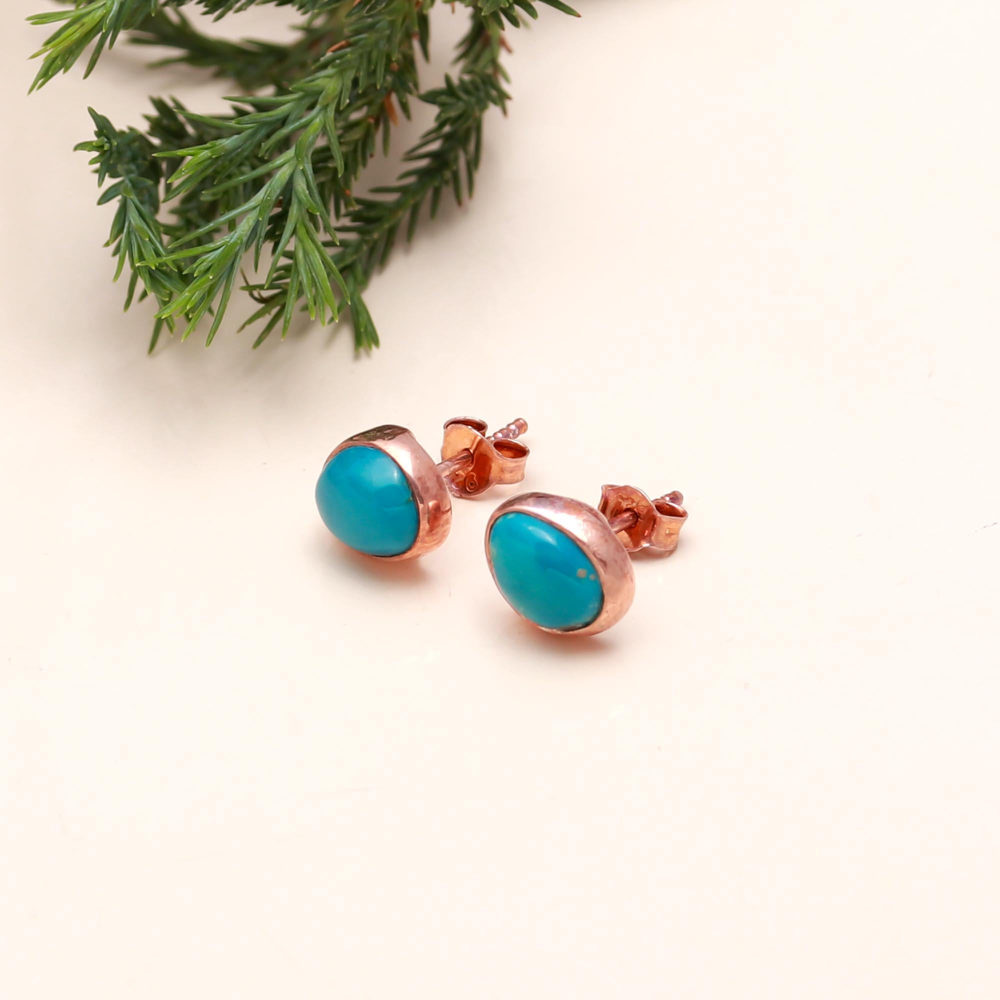 The Azure Blush: Turquoise & Rose Gold Stud Earrings