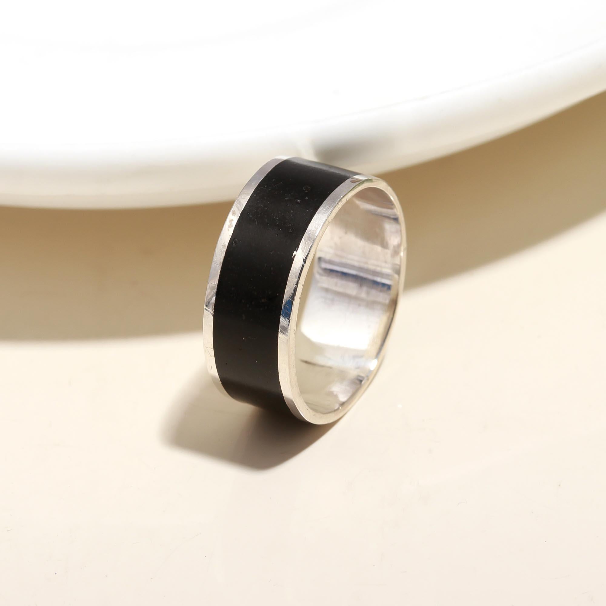 925 Silver Black Wide Band Ring