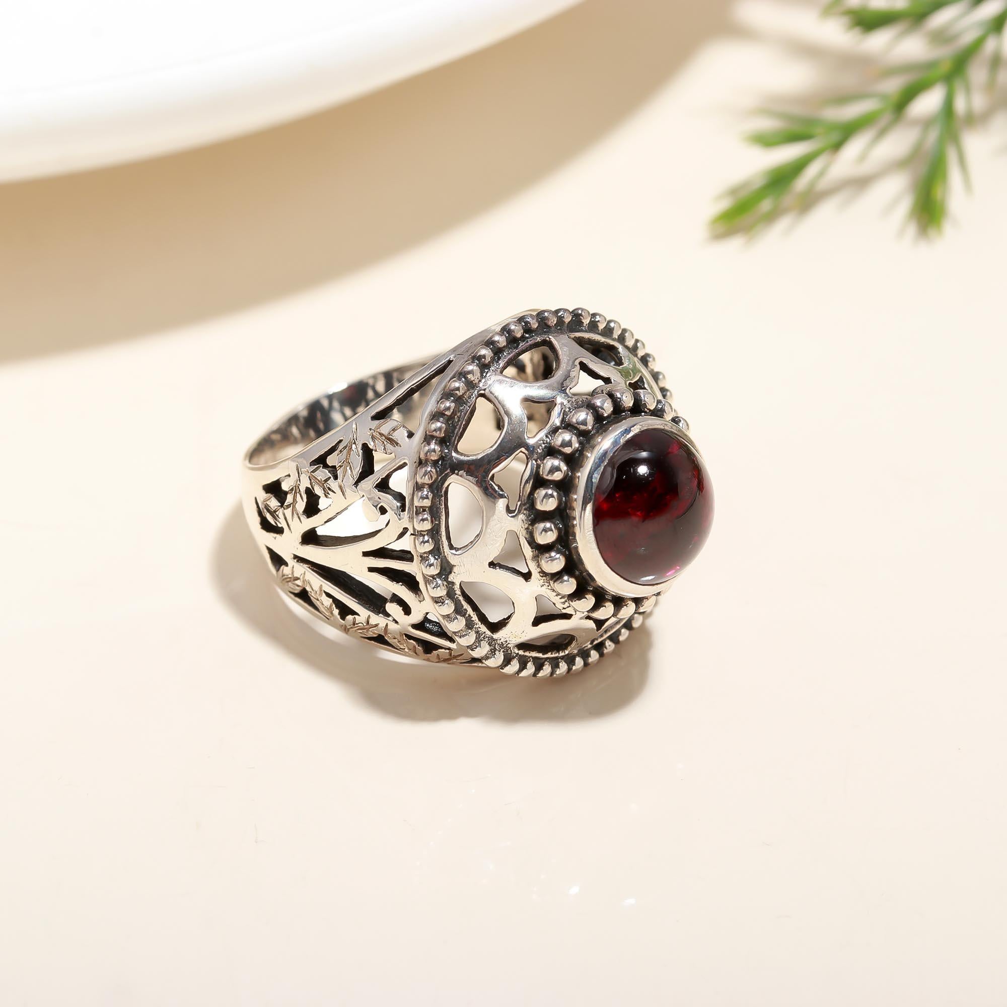 925 Silver Garnet Filigree Ring