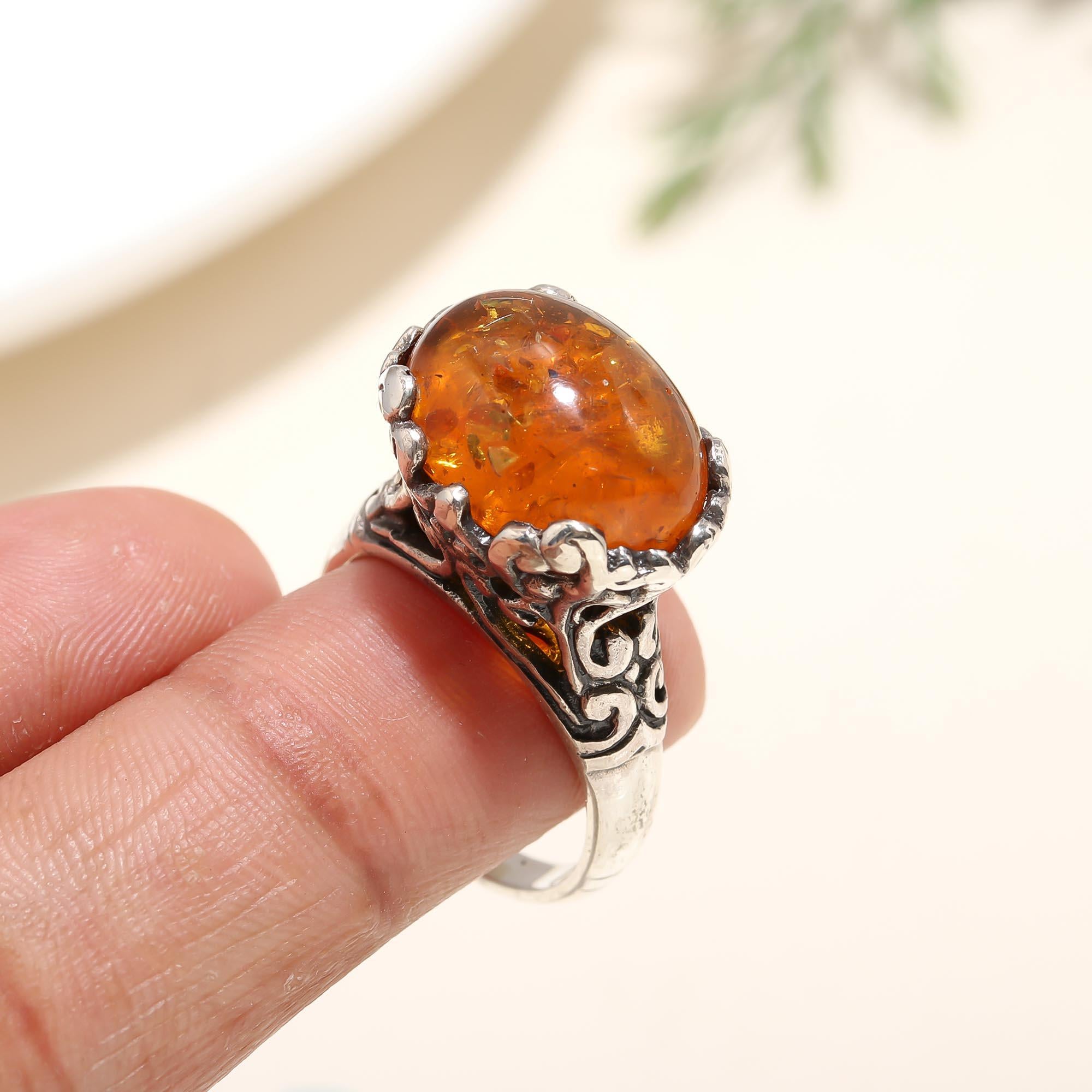 925 Silver Amber Ring
