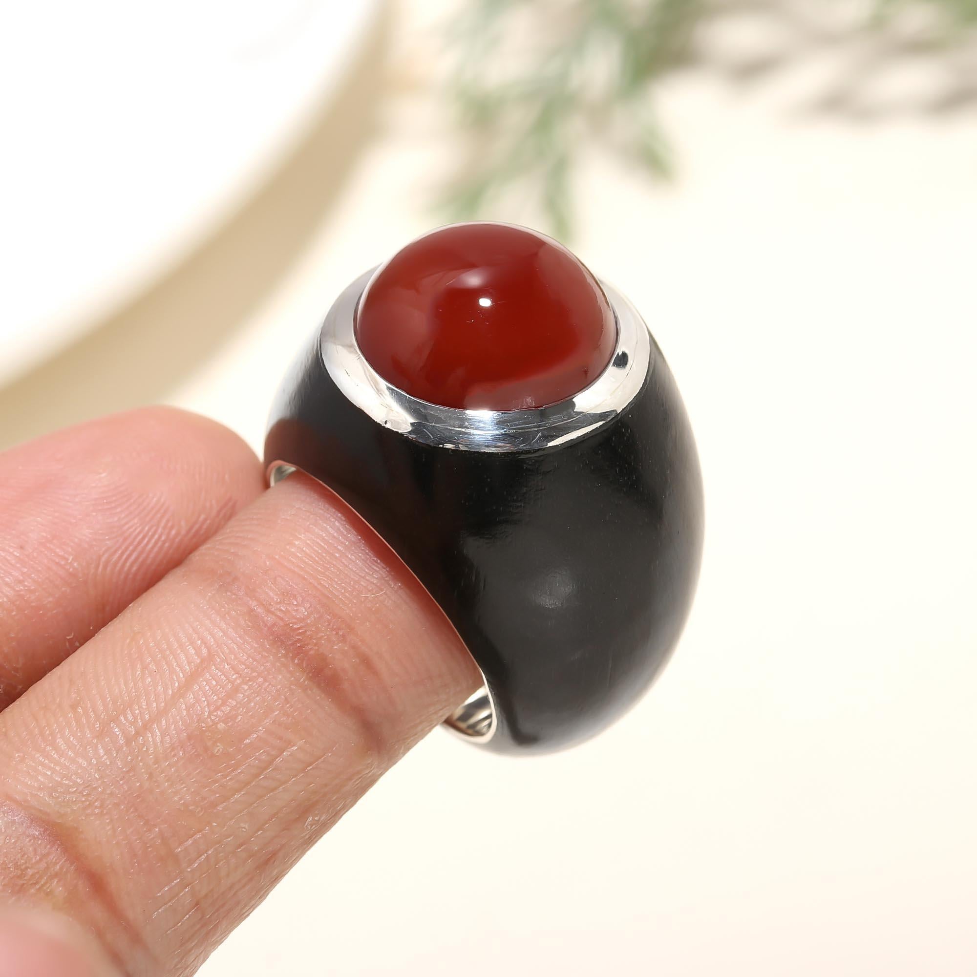 925 Silver Red Carnelian Ring