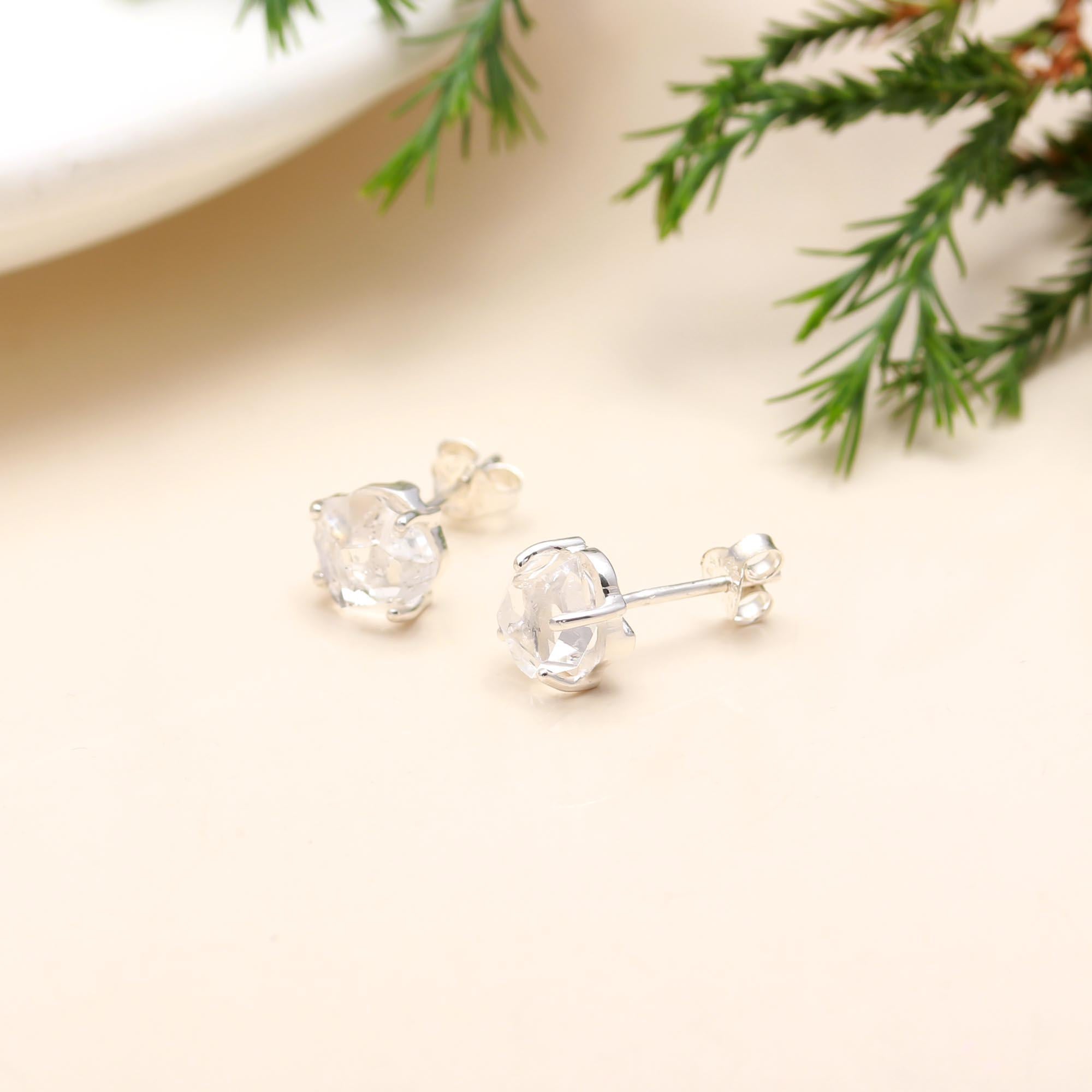 925 Silver Herkimer Quartz Stud Earrings