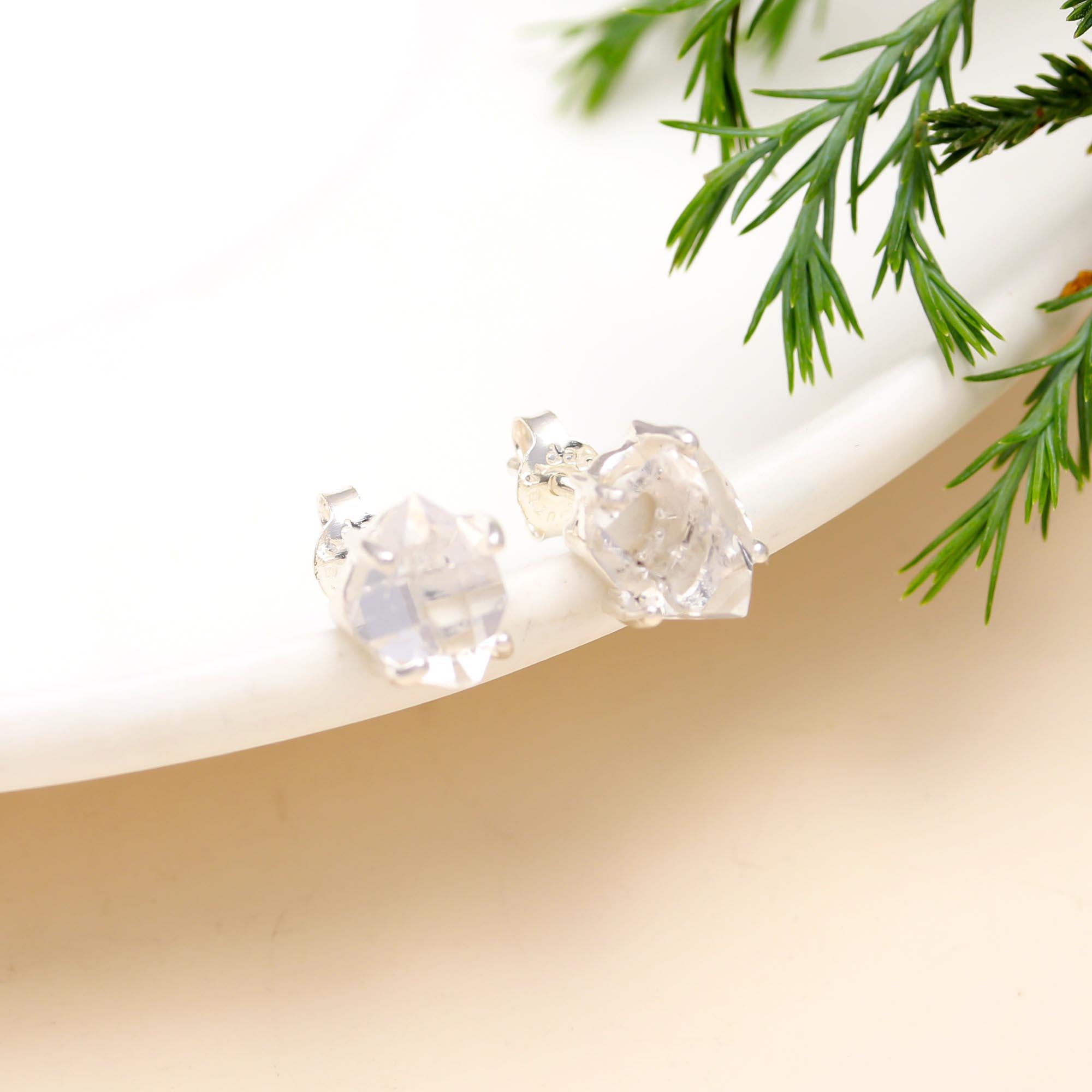 925 Silver Herkimer Quartz Stud Earrings