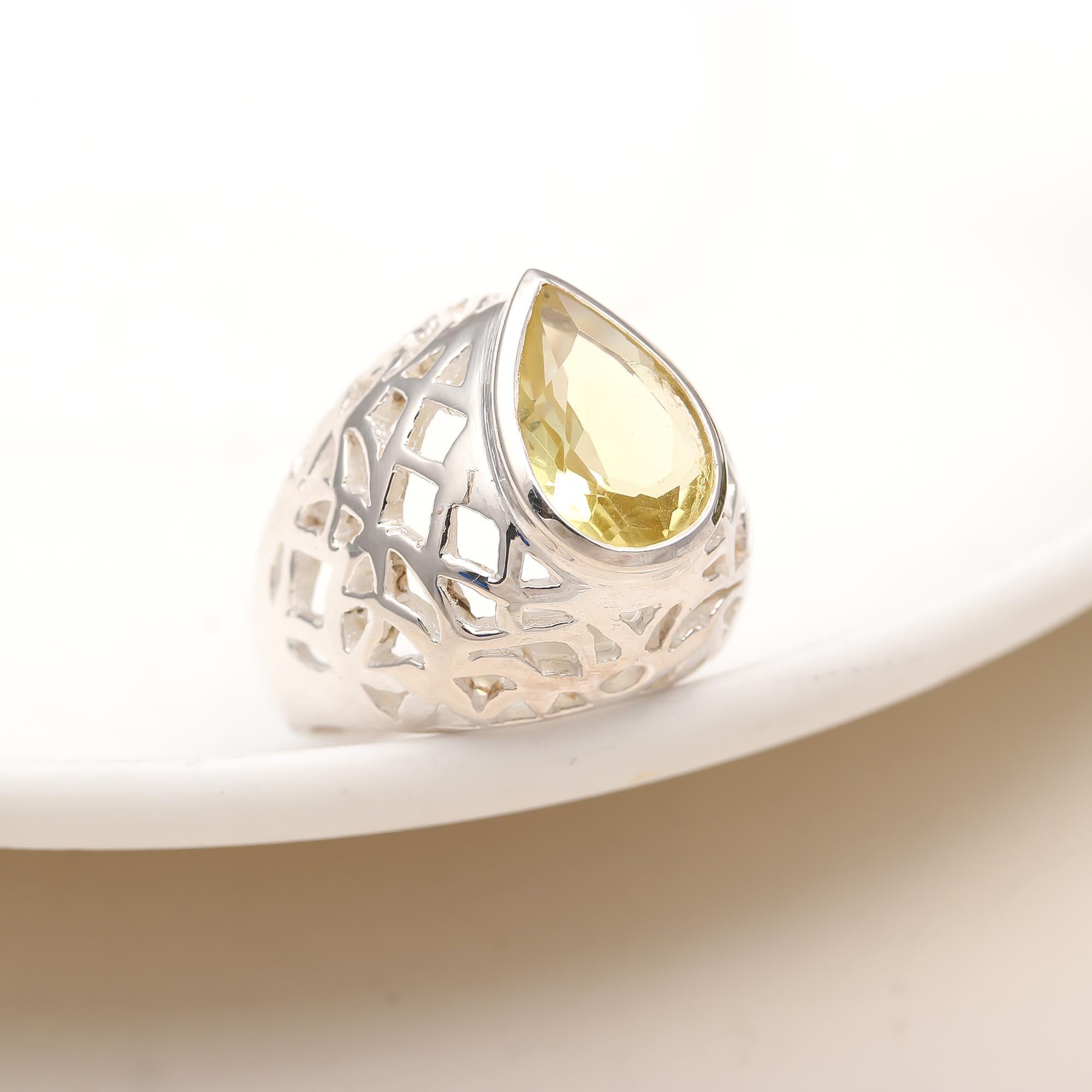 The Sun Drop: Pear Cut Lemon Quartz Ring