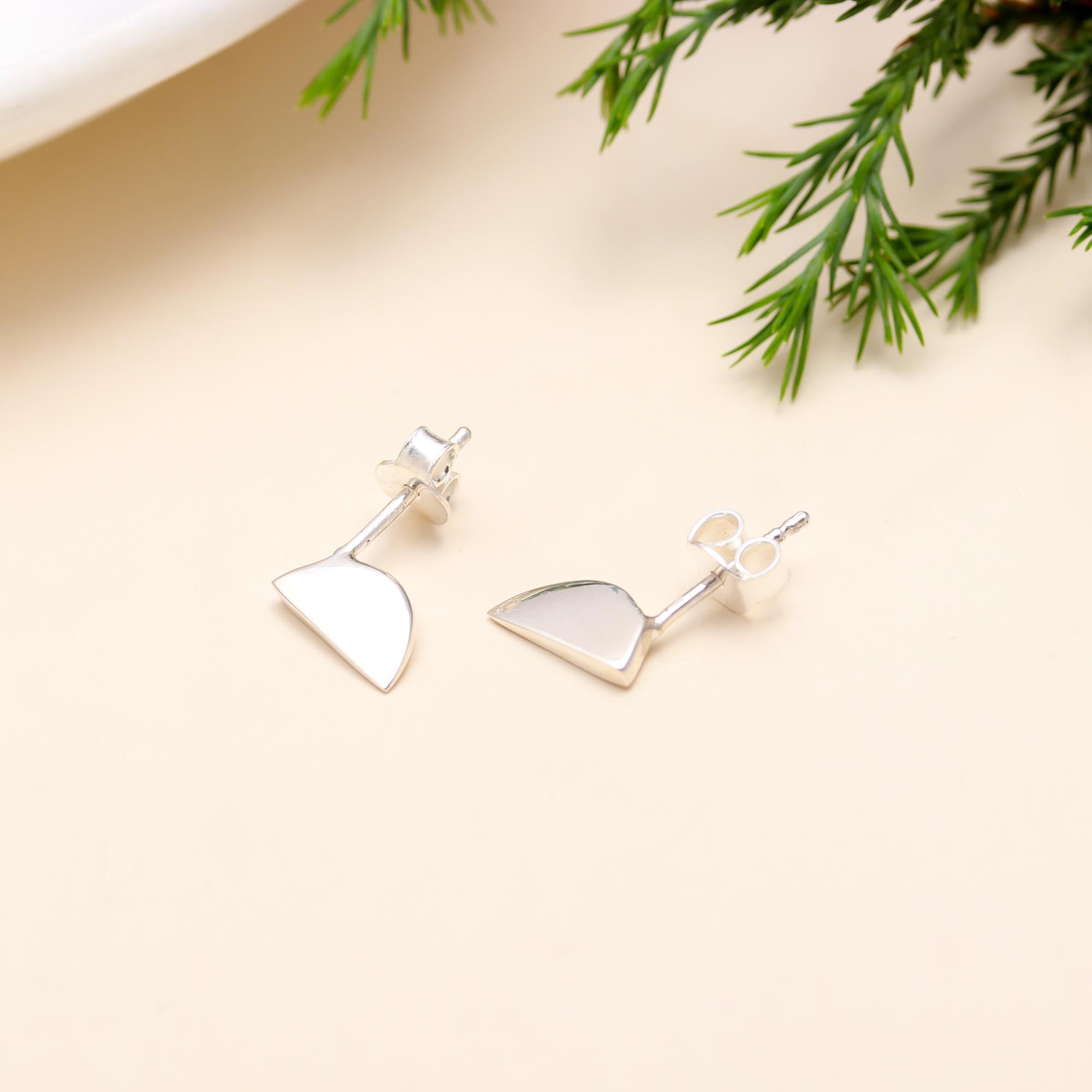 The Silver Horizon: Minimalist Semi-Circle Stud Earrings