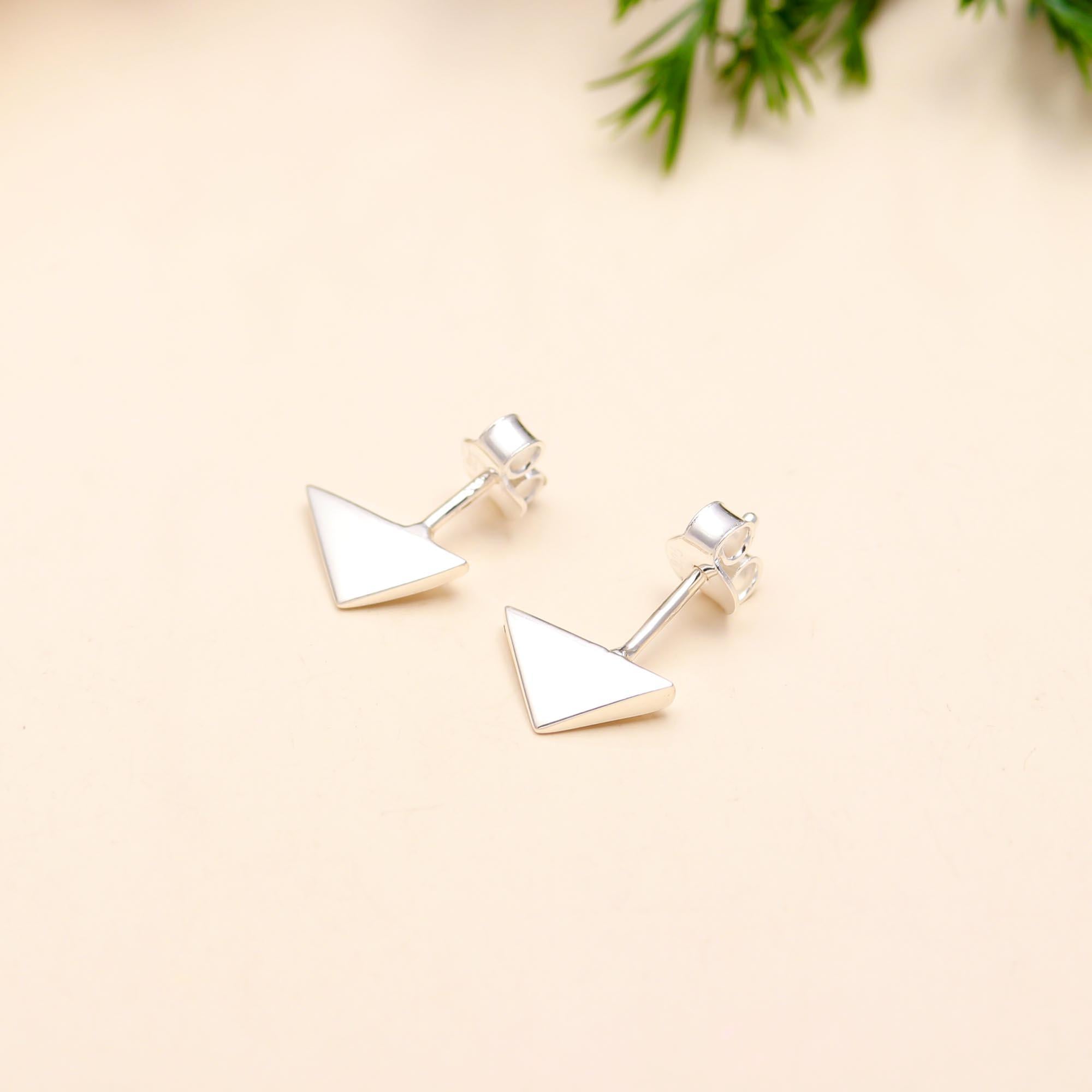 The Modern Apex: Geometric Sterling Silver Triangle Stud Earrings