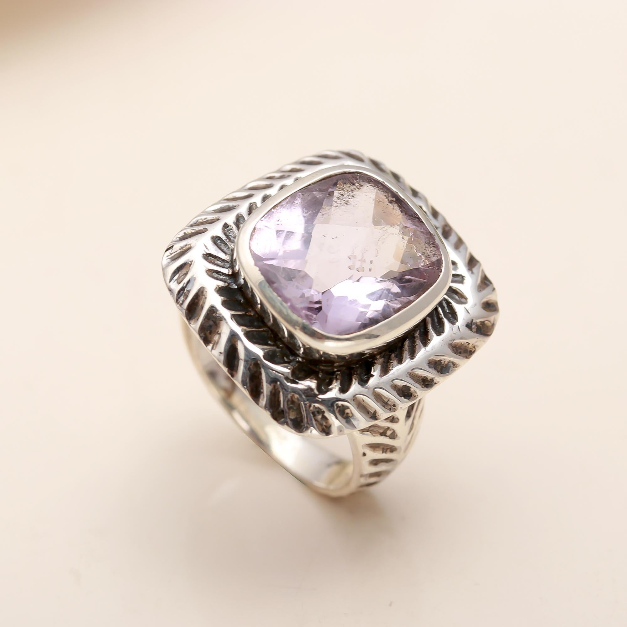 925 Silver Faceted Amethyst Ring