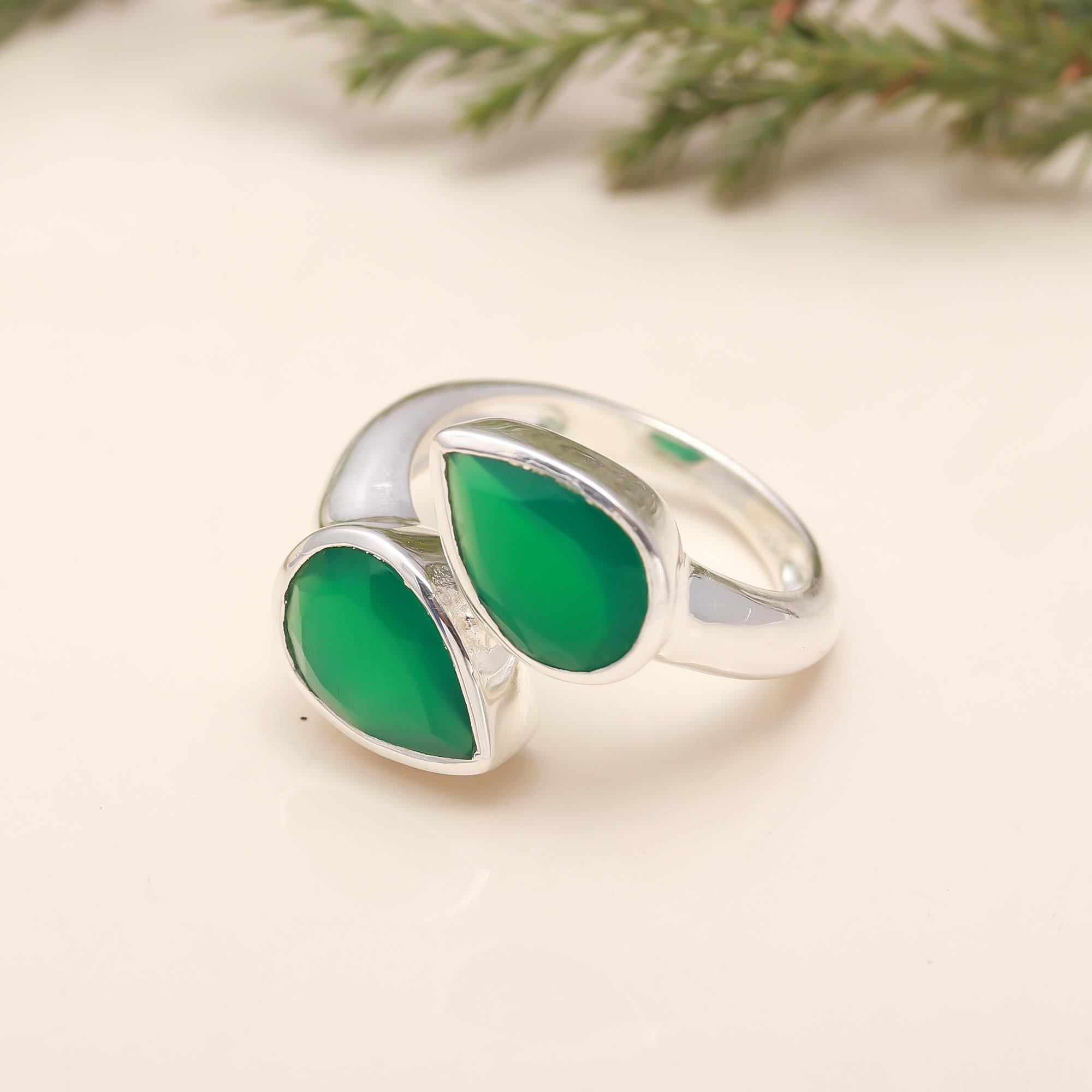 925 Silver Green Onyx Open Ring