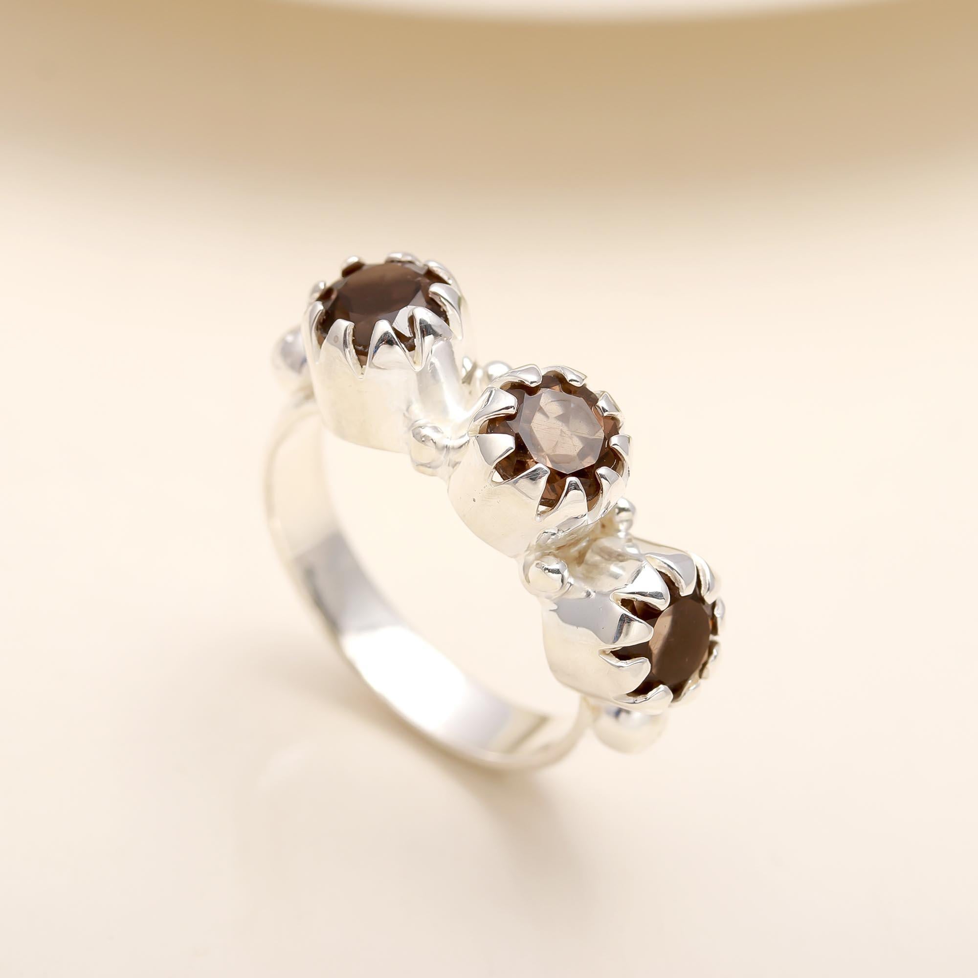 925 Silver Three Garnet Ring