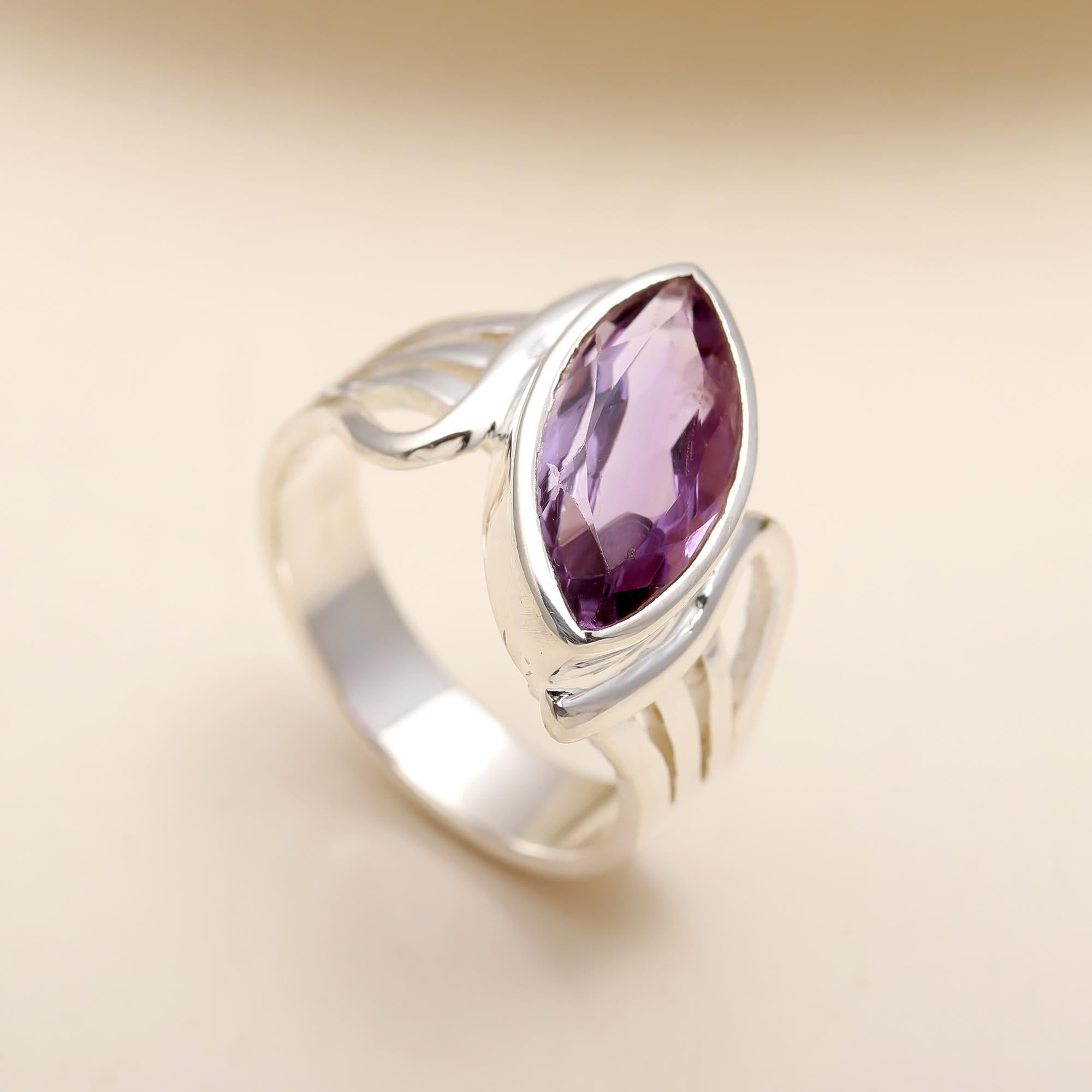 925 Silver Marquise Amethyst Ring