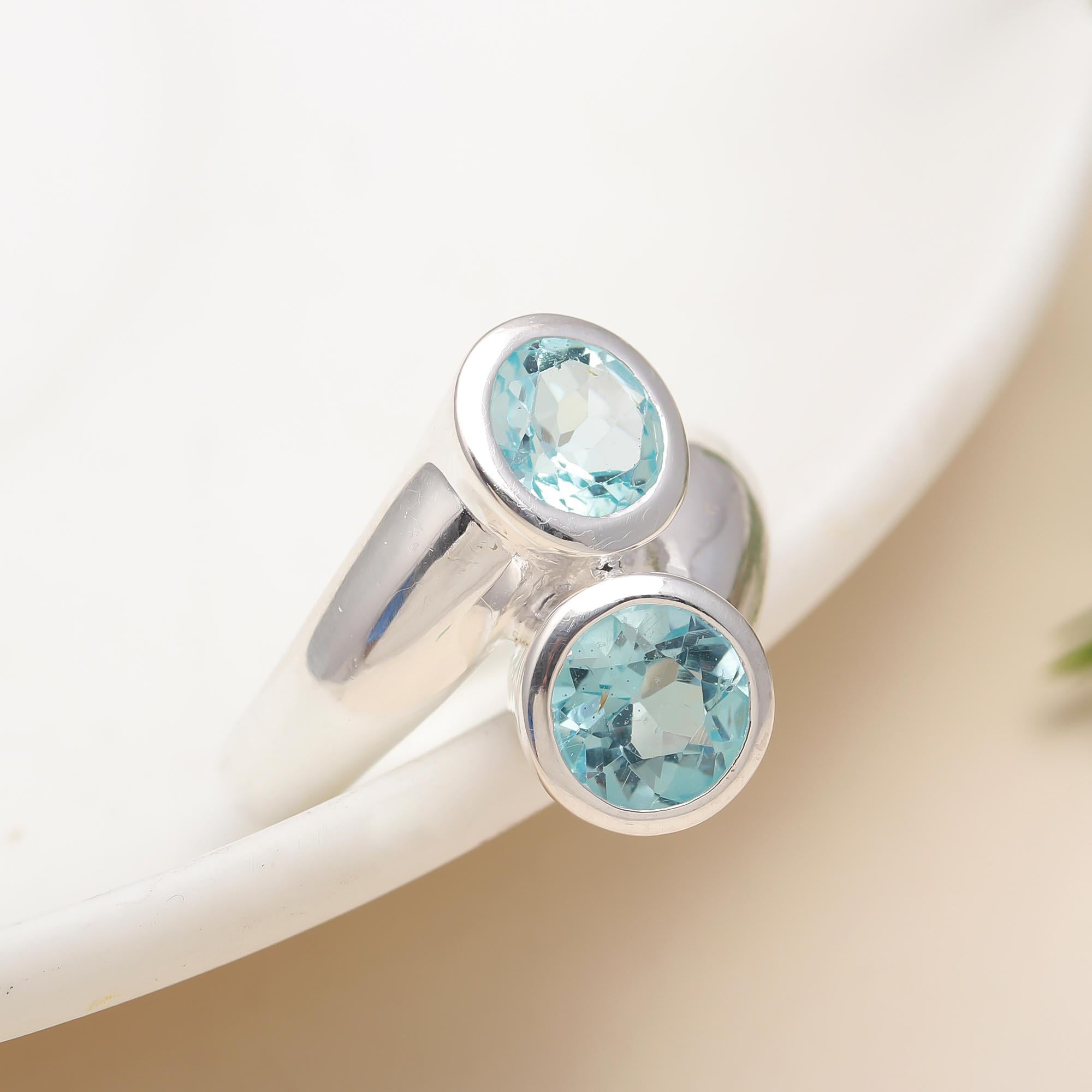 925 Silver Blue Topaz Open Ring