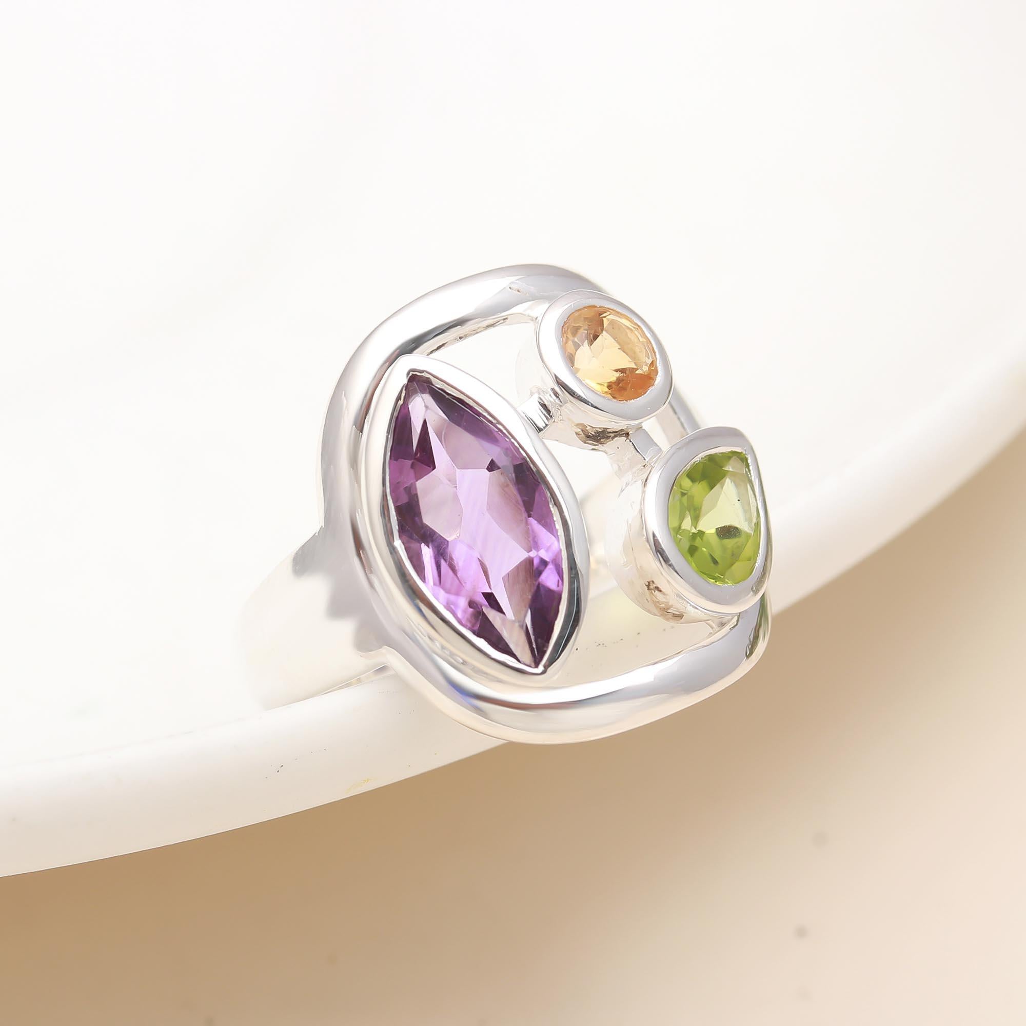 925 Silver Trio Gemstone Ring