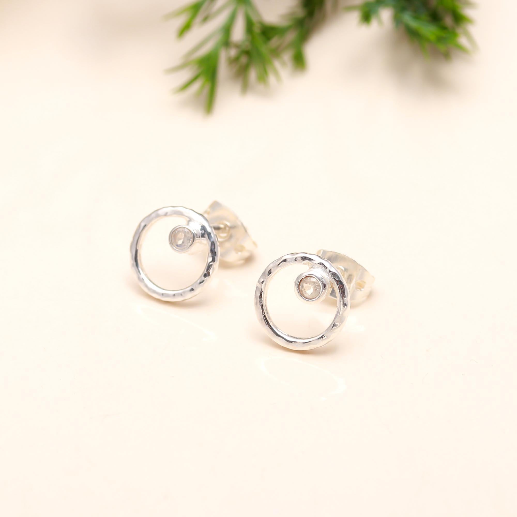 The Celestial Halo: Textured Silver Circle Studs