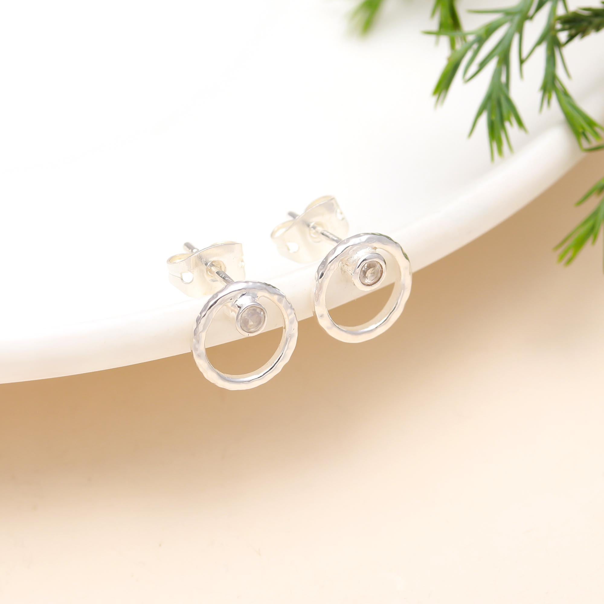 The Celestial Halo: Textured Silver Circle Studs