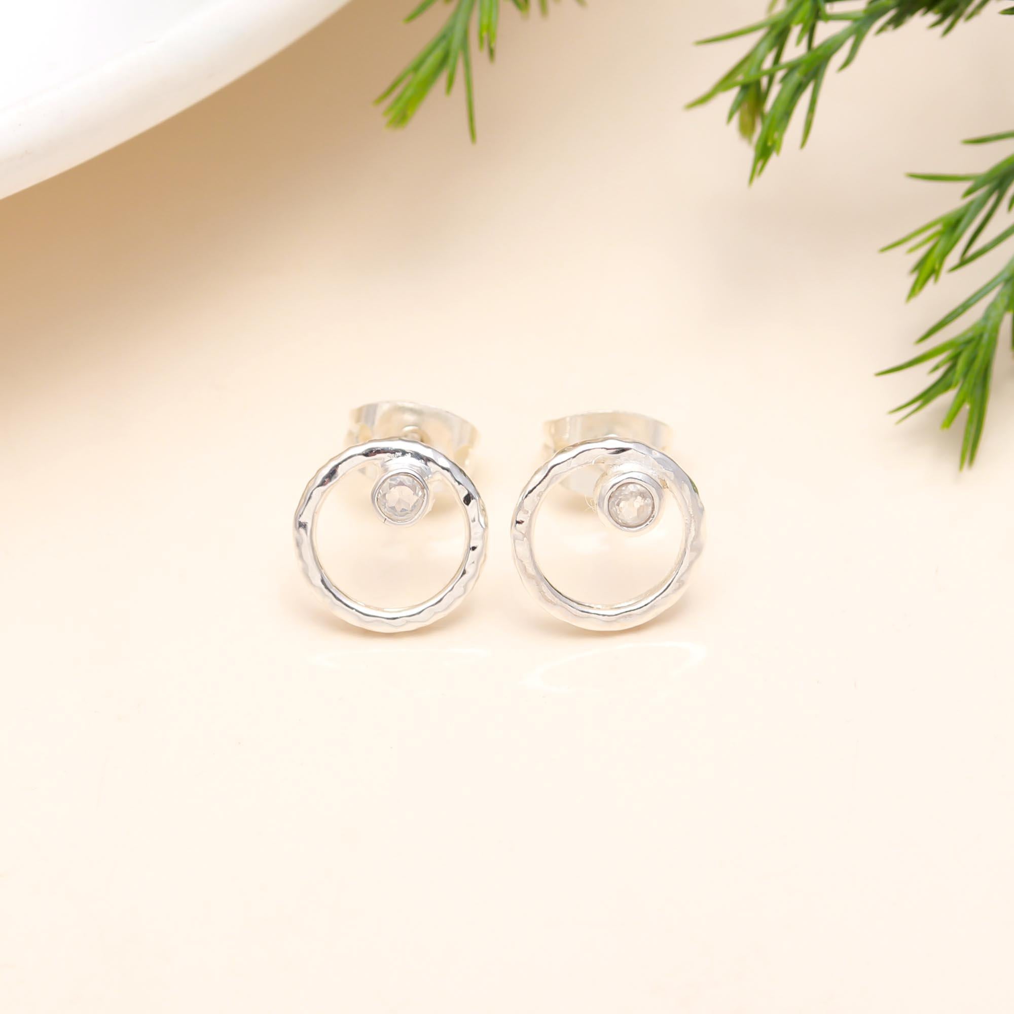 The Celestial Halo: Textured Silver Circle Studs
