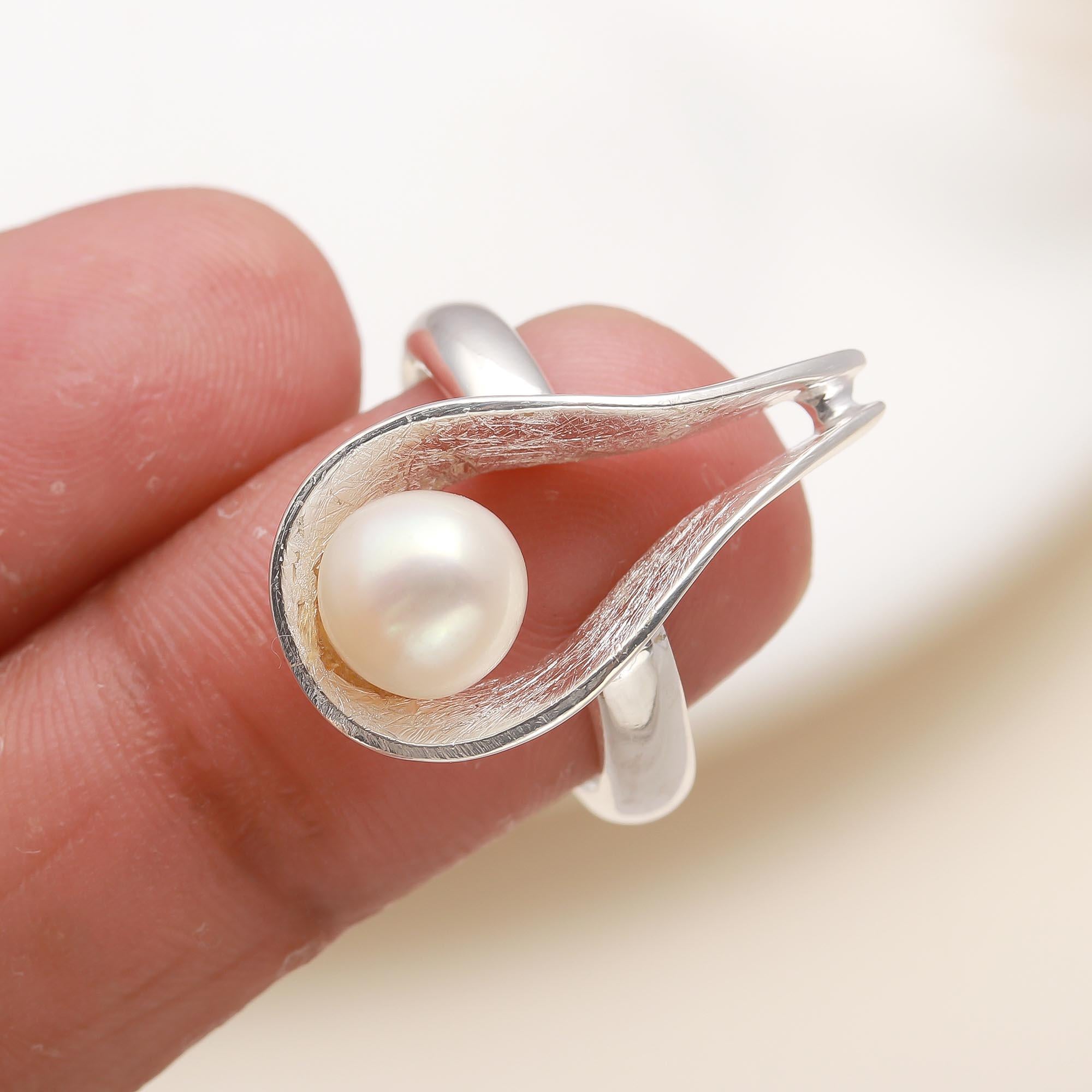 925 Silver Pearl Open Wrap Ring