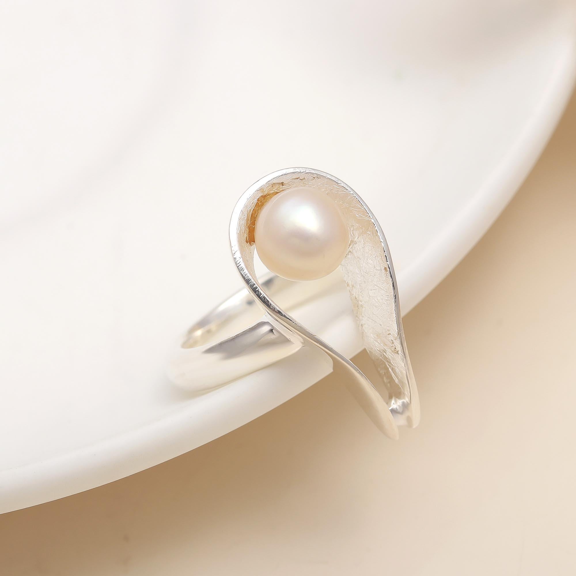 925 Silver Pearl Open Wrap Ring