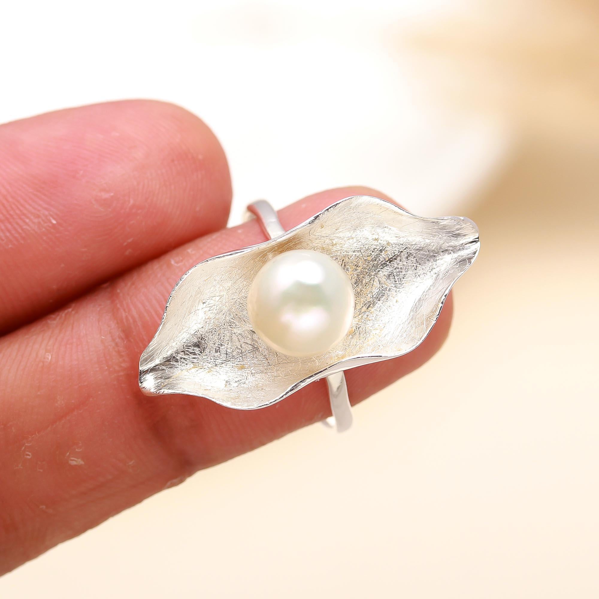 925 Silver White Pearl Ring