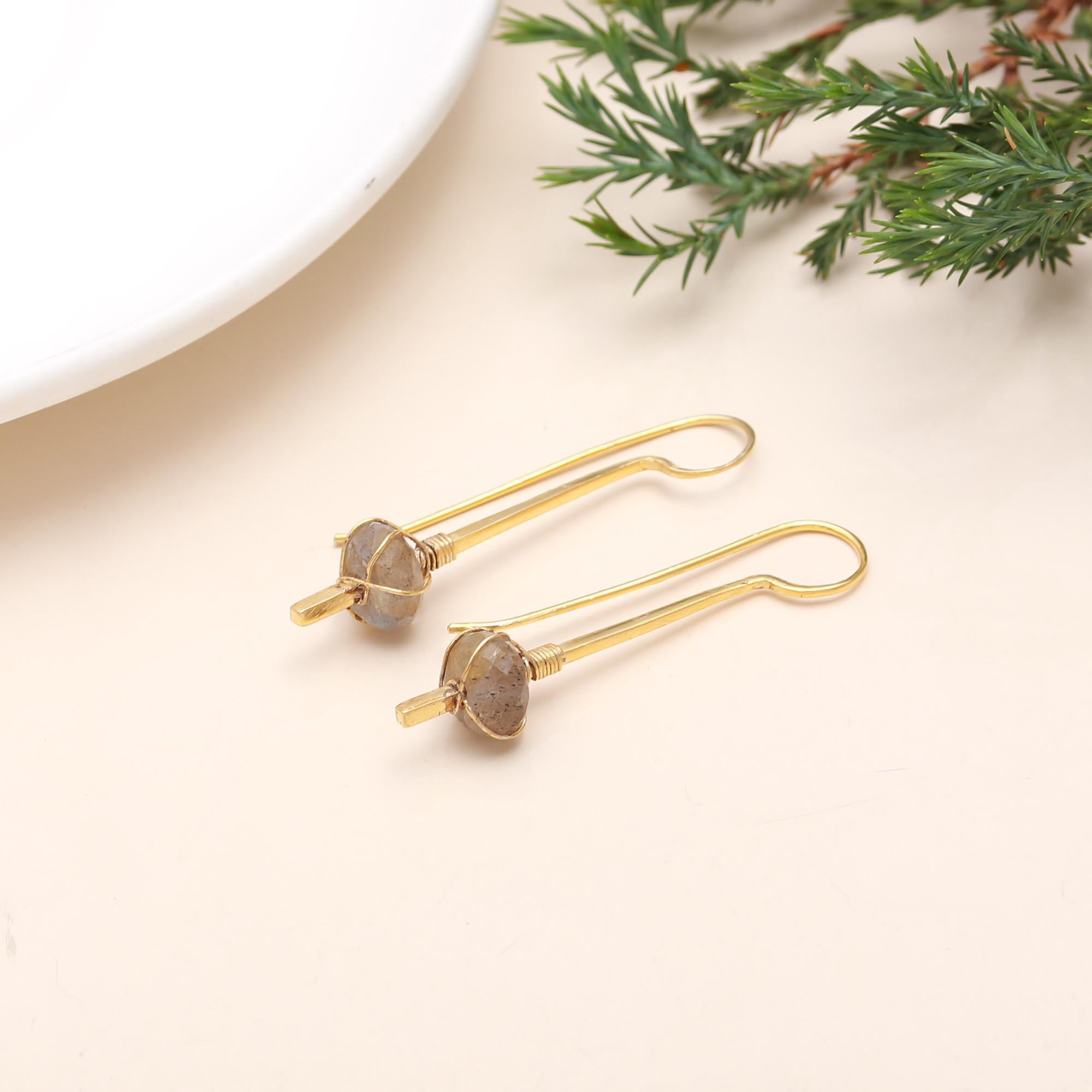 The Mystic Ray: Labradorite & Gold Linear Drop Earrings