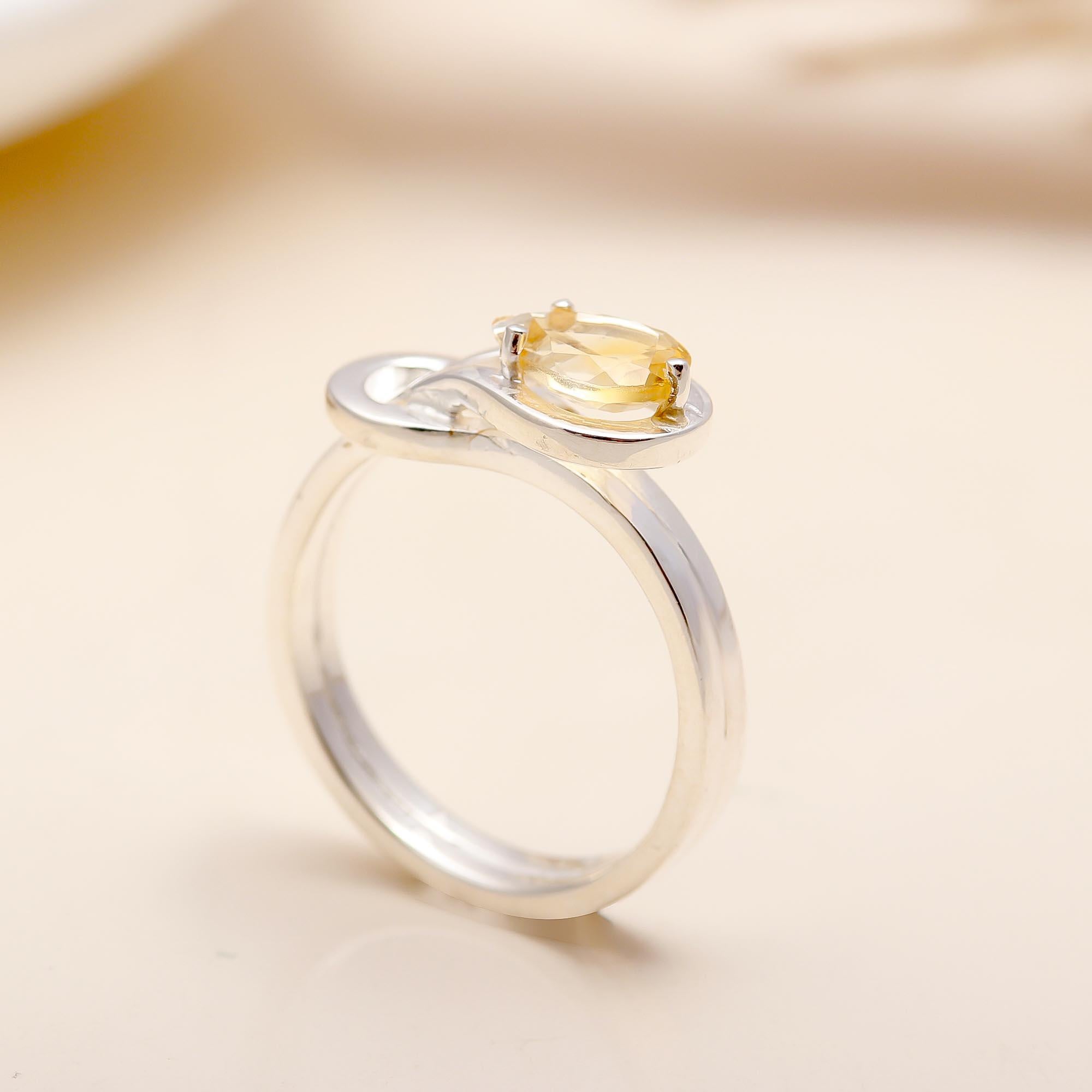 925 Silver Citrine Twist Ring