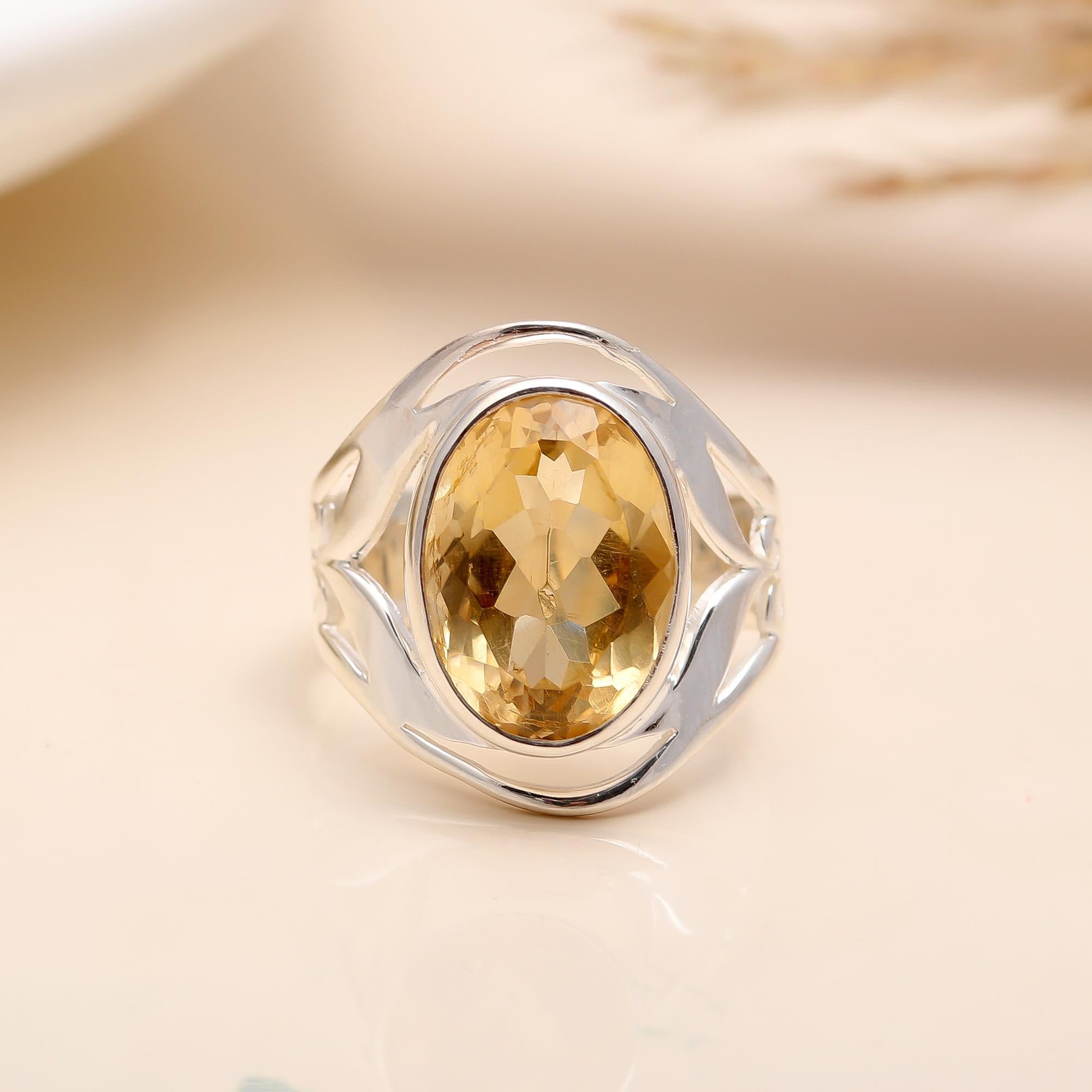 925 Silver Citrine Filigree Ring