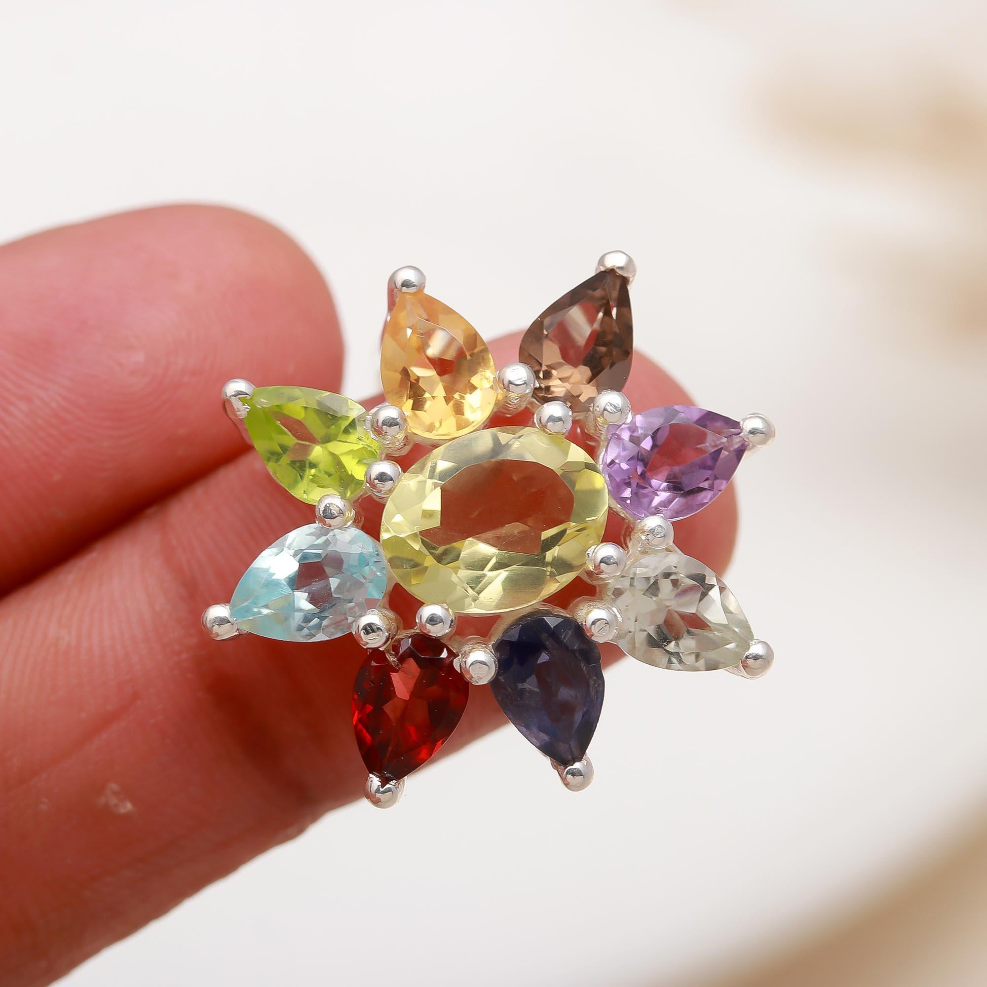 The Chroma Bloom: Multi-Gemstone Floral Cluster Ring