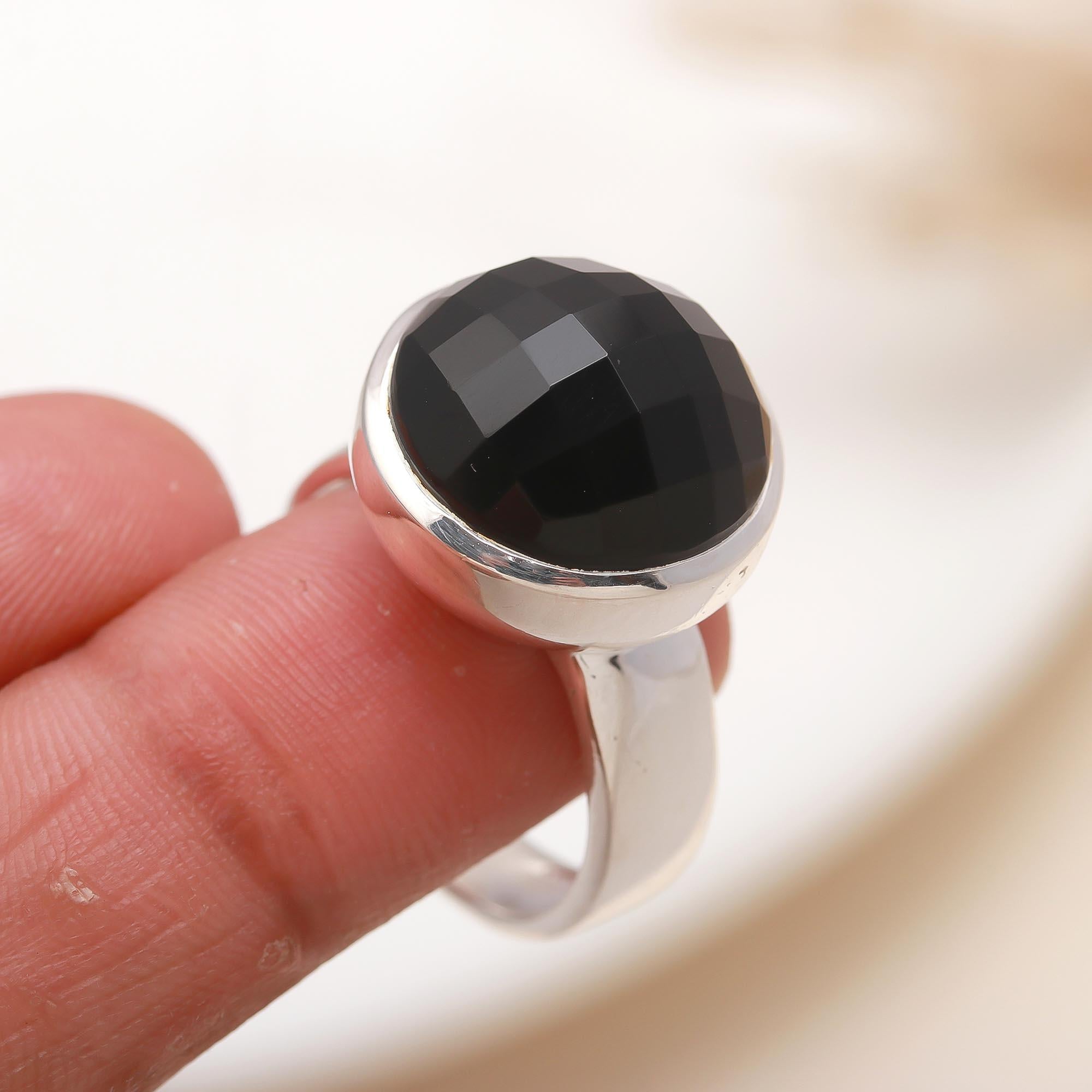925 Silver Faceted Black Onyx Ring