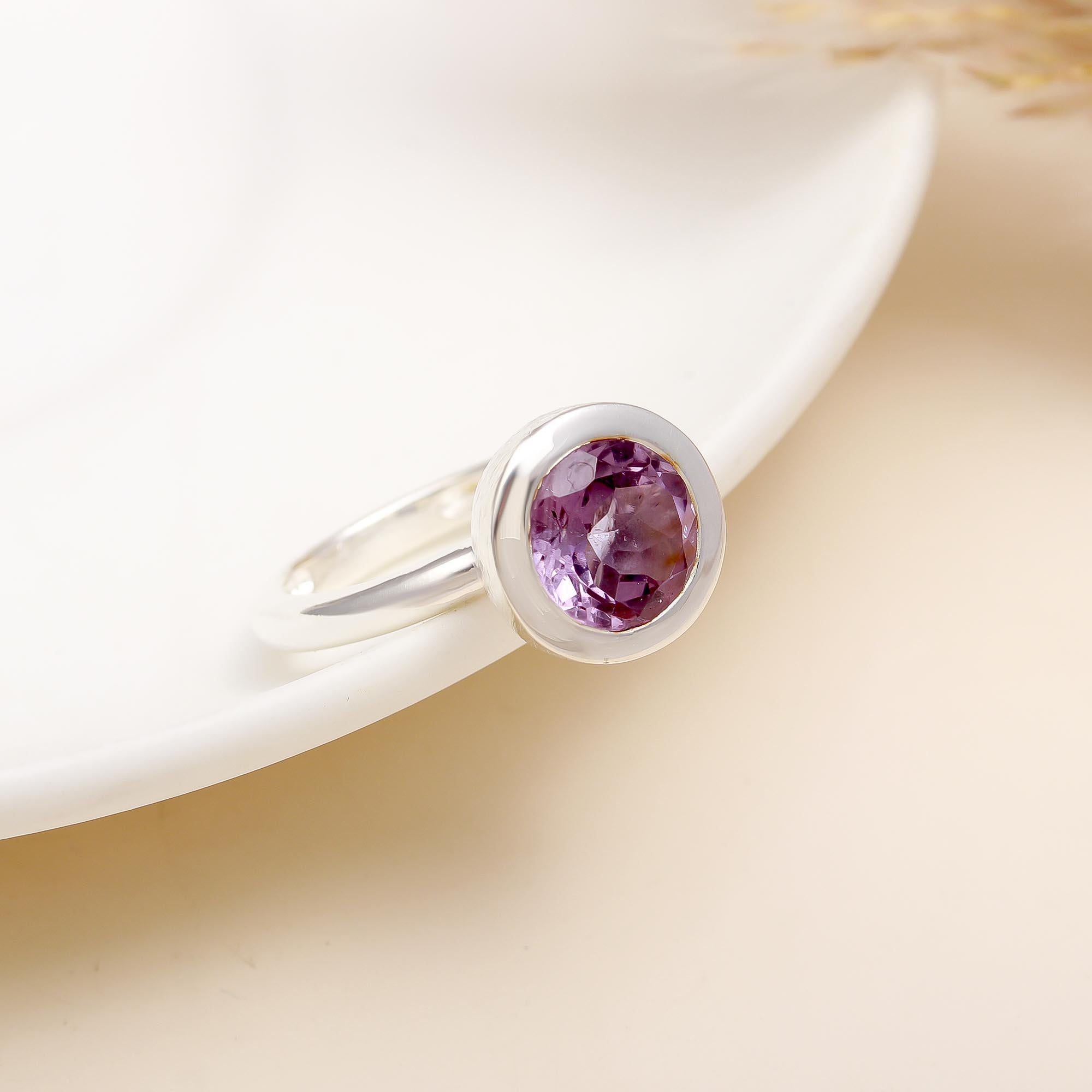 925 Silver Amethyst Solitaire Ring