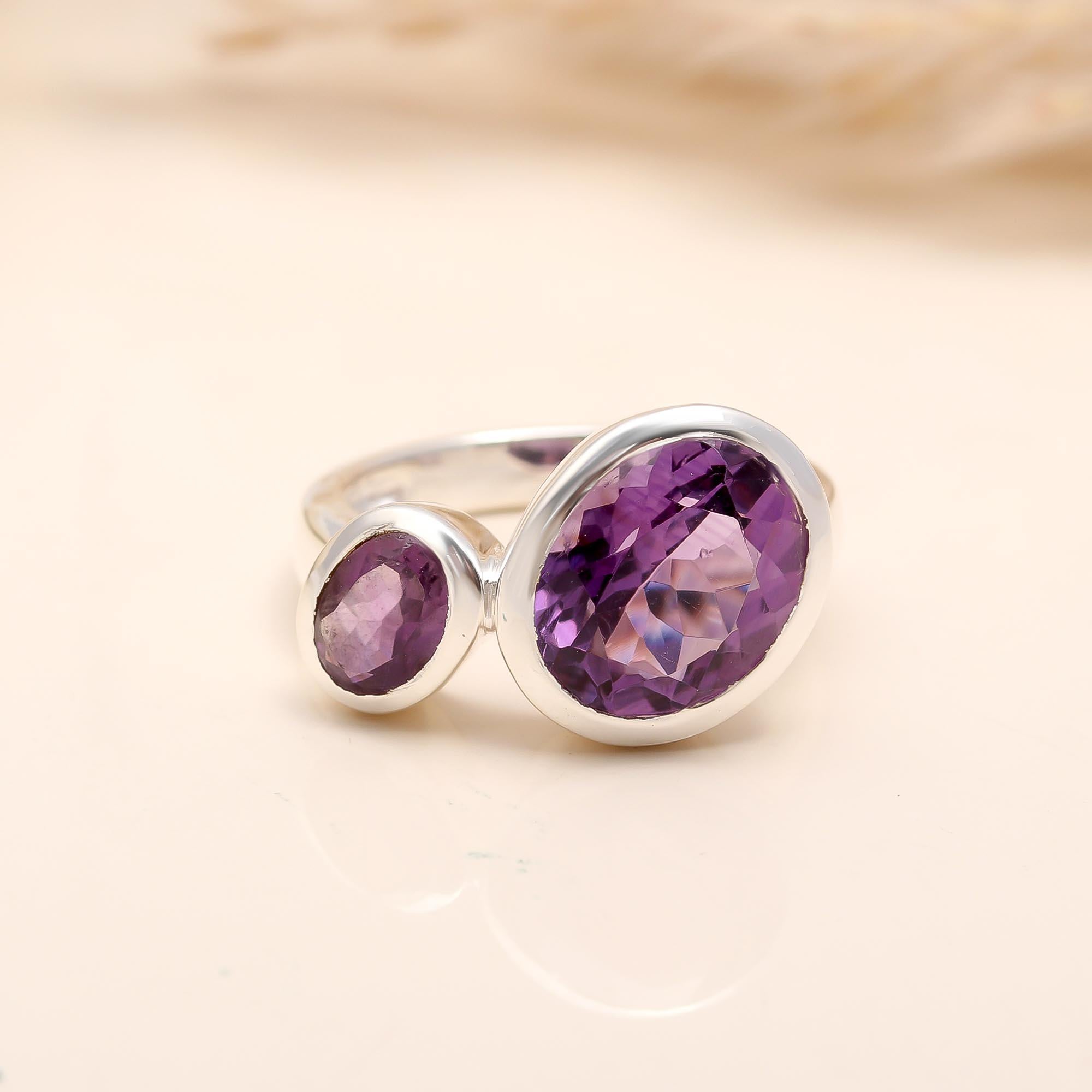 925 Silver Dual Amethyst Ring