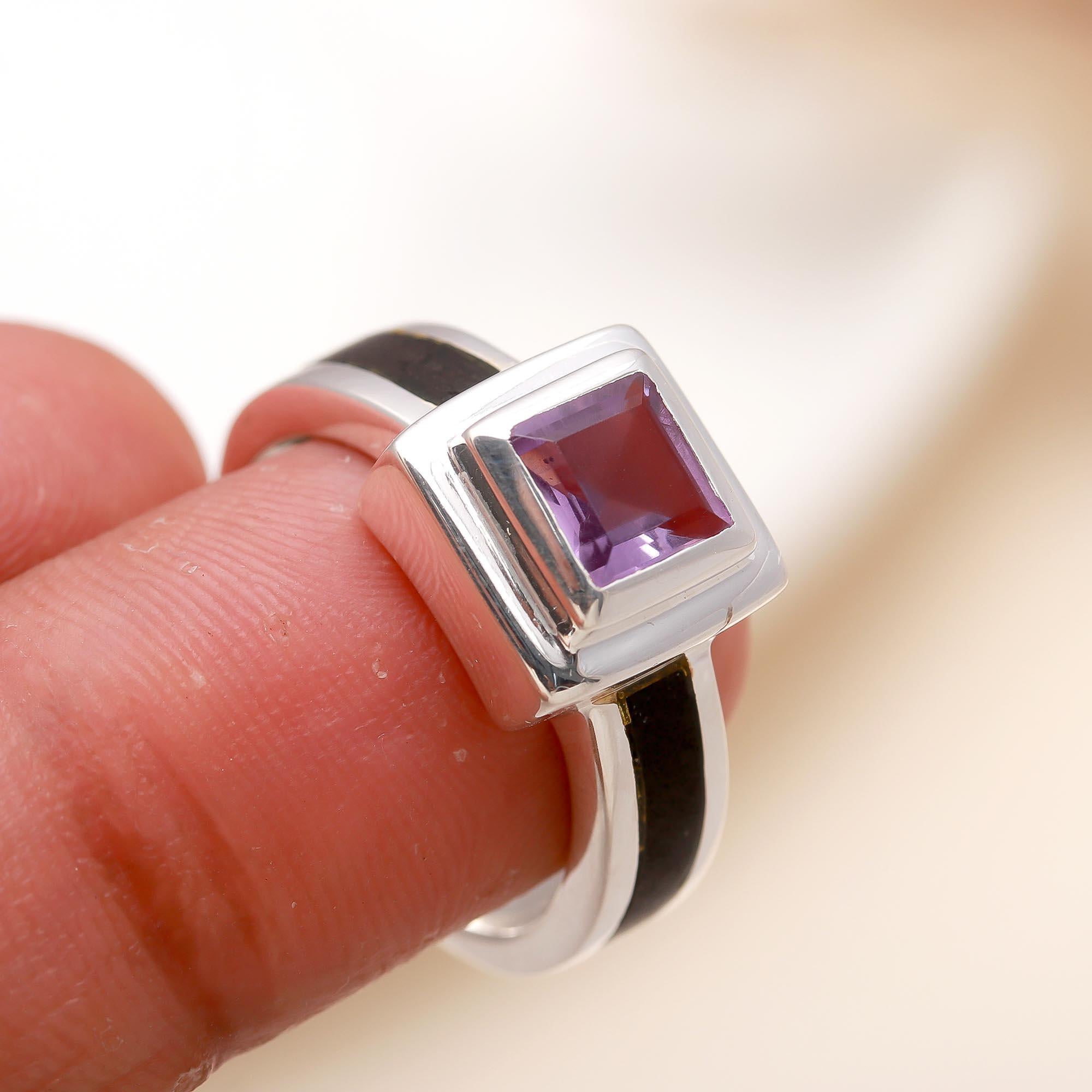 925 Silver Square Amethyst Ring