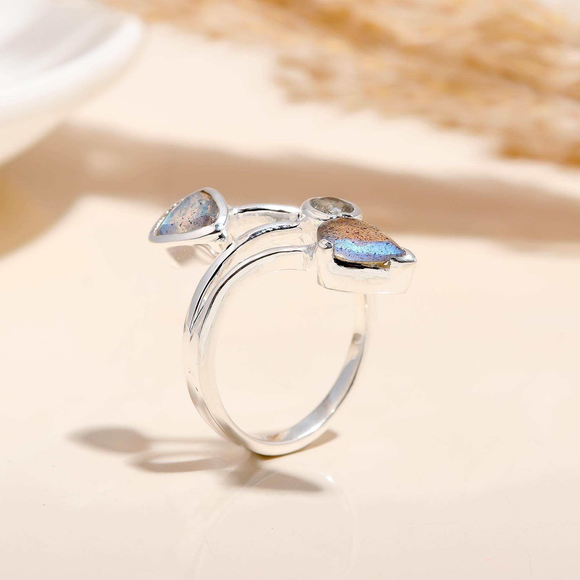 925 Silver Triple Labradorite Ring