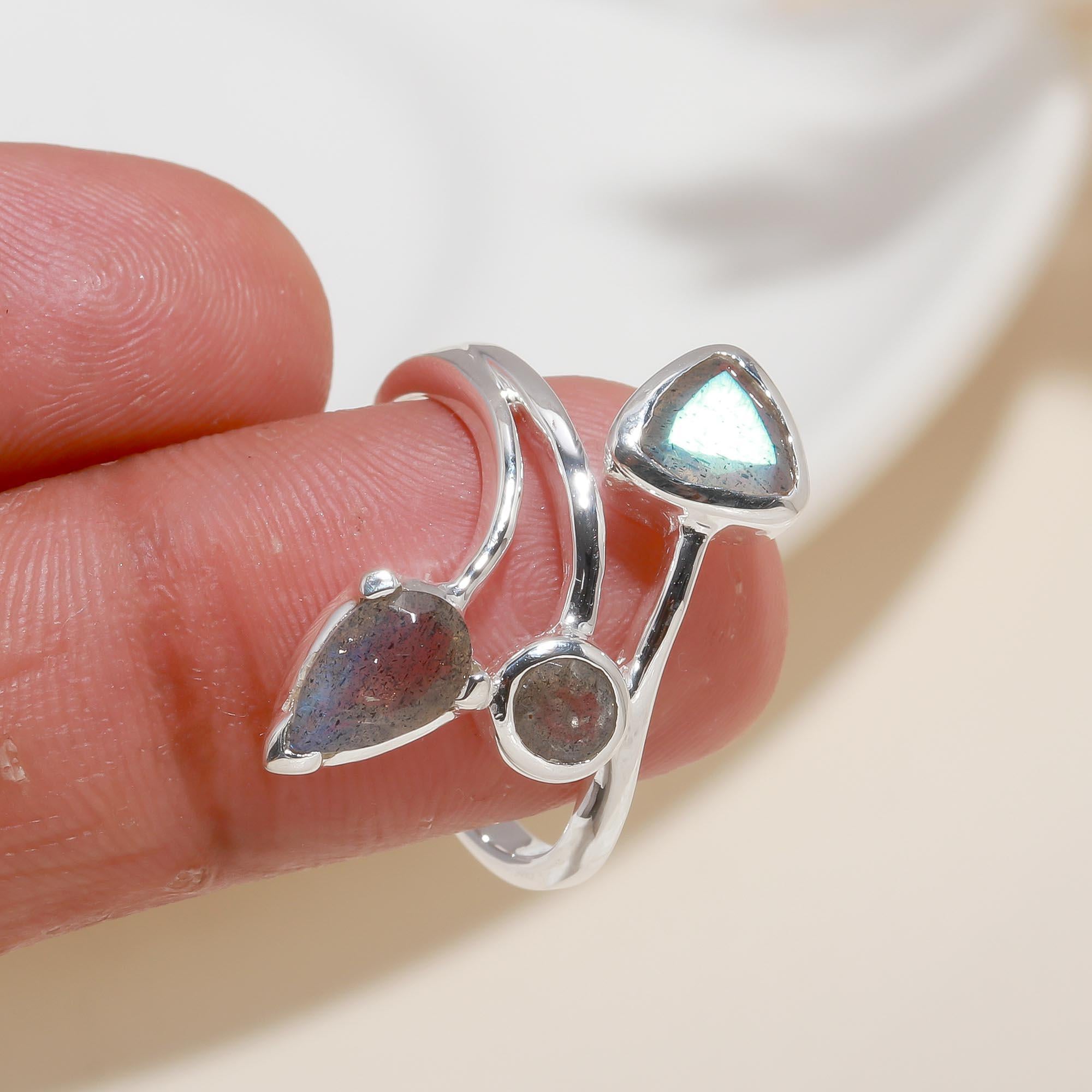 925 Silver Triple Labradorite Ring