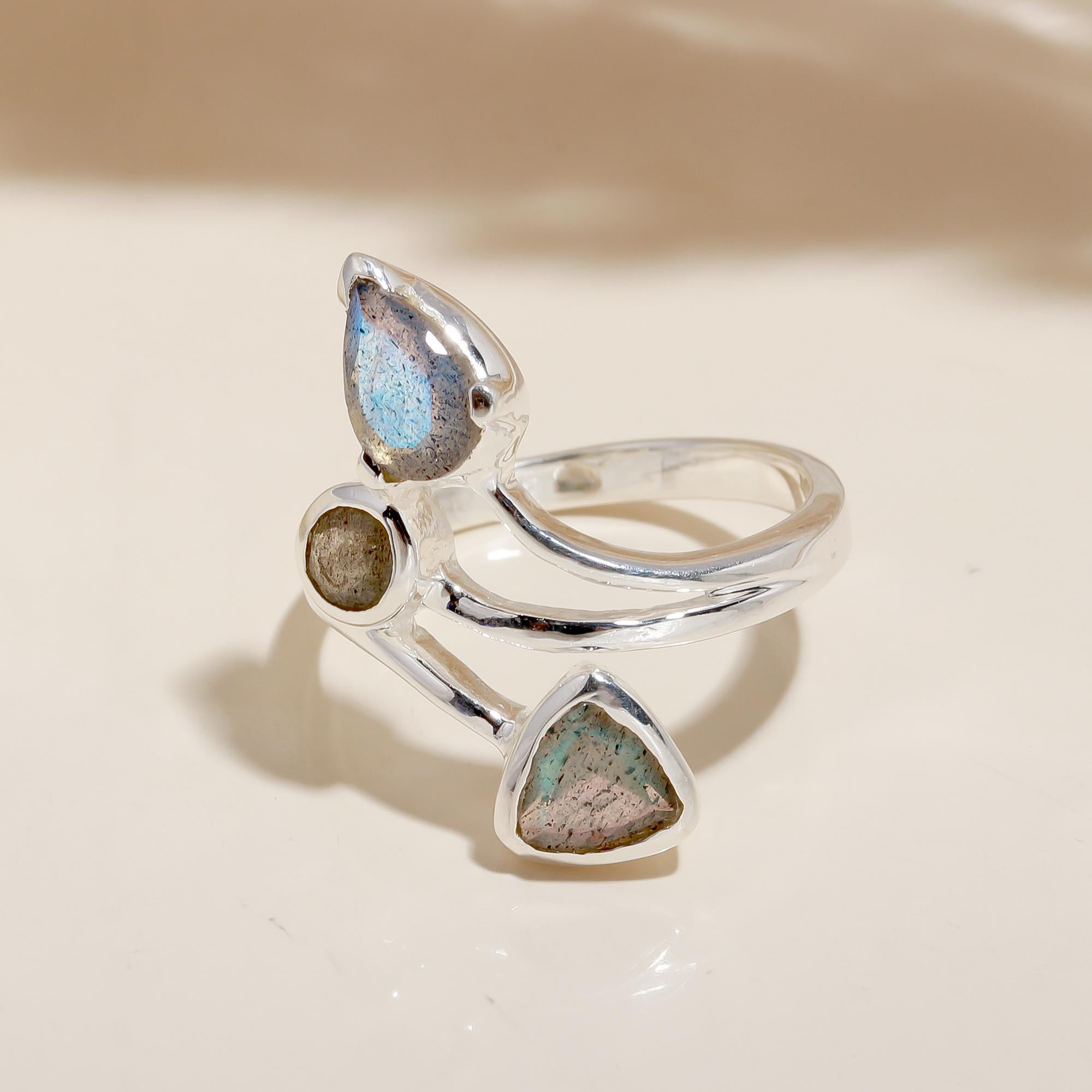 925 Silver Triple Labradorite Ring