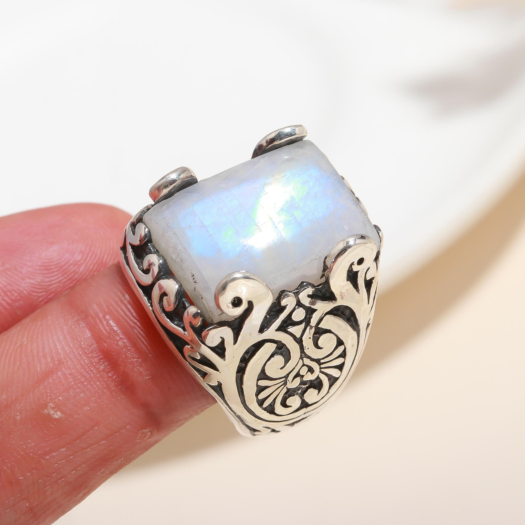 925 Silver Moonstone Filigree Ring