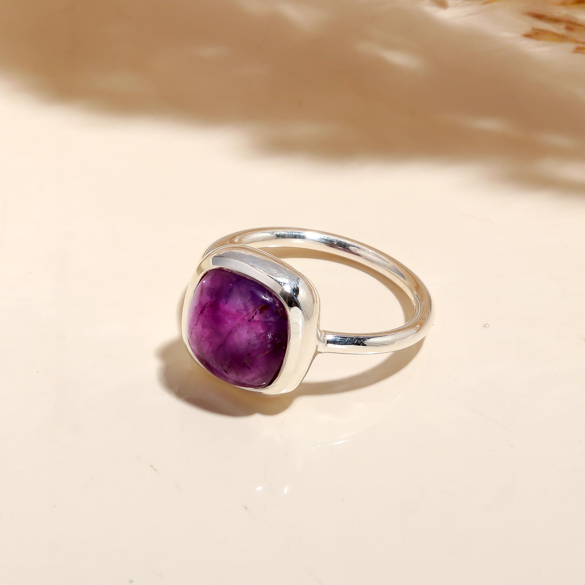 The Violet Sovereign: Amethyst Cabochon & Silver Ring