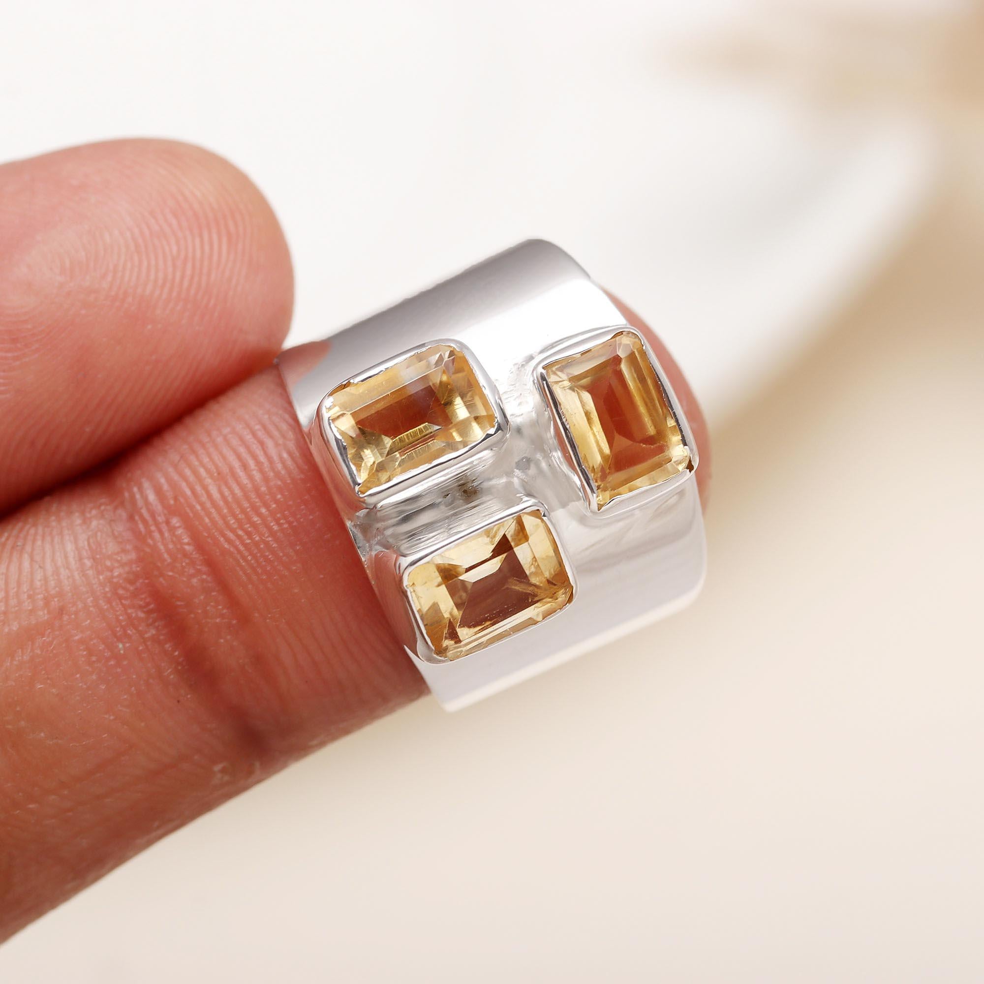 925 Silver Citrine Wide Band Ring