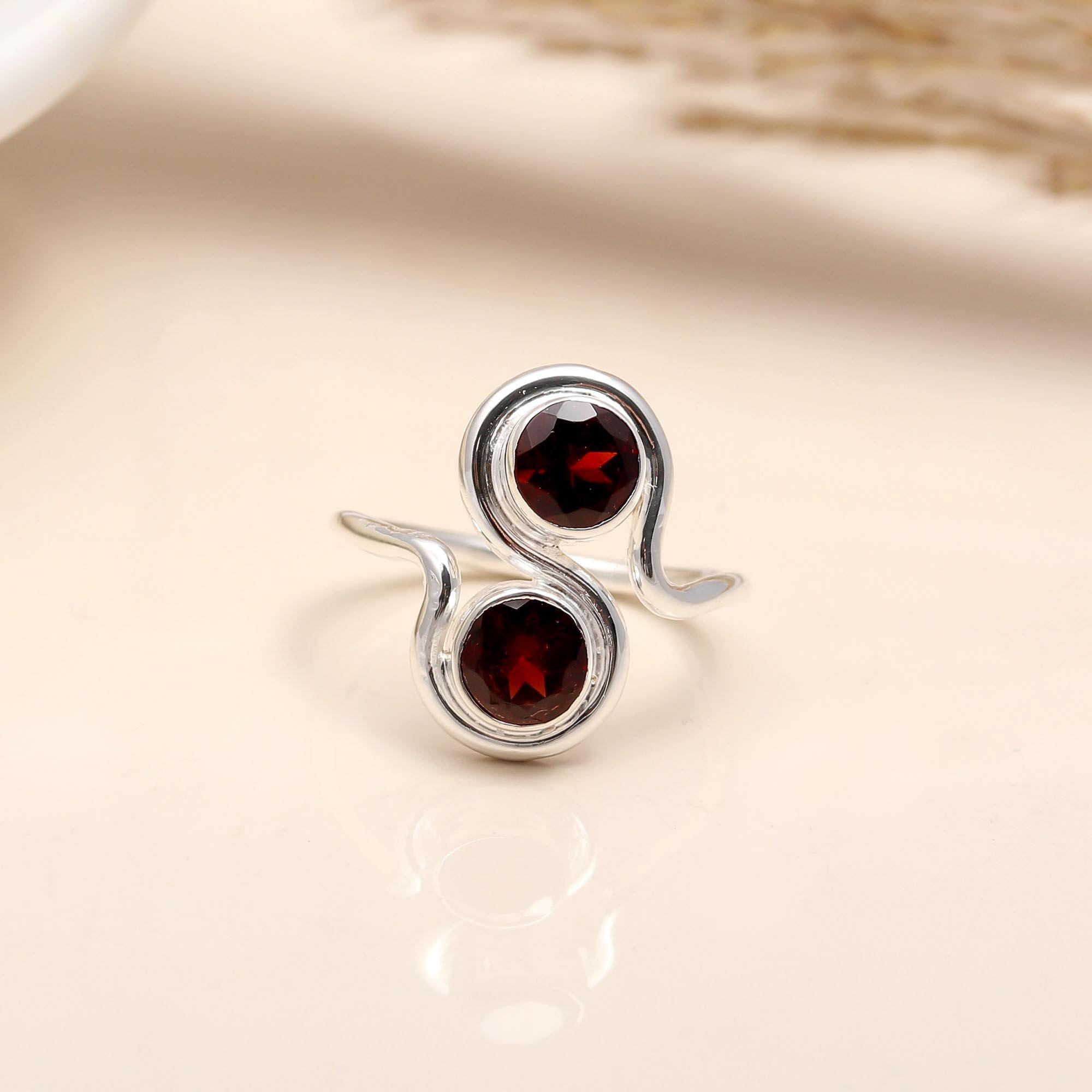 925 Silver Dual Garnet Ring