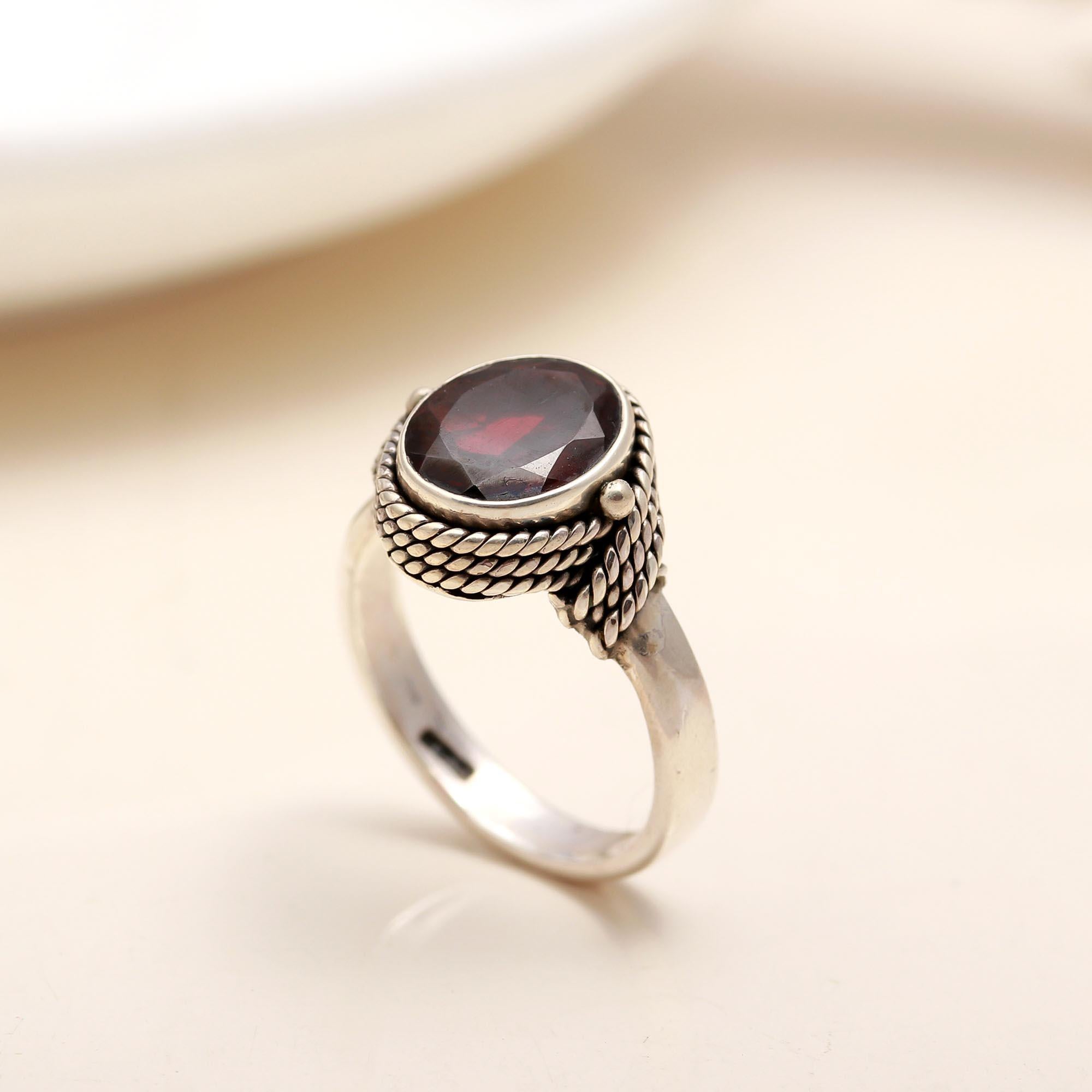 925 Silver Oval Garnet Ring