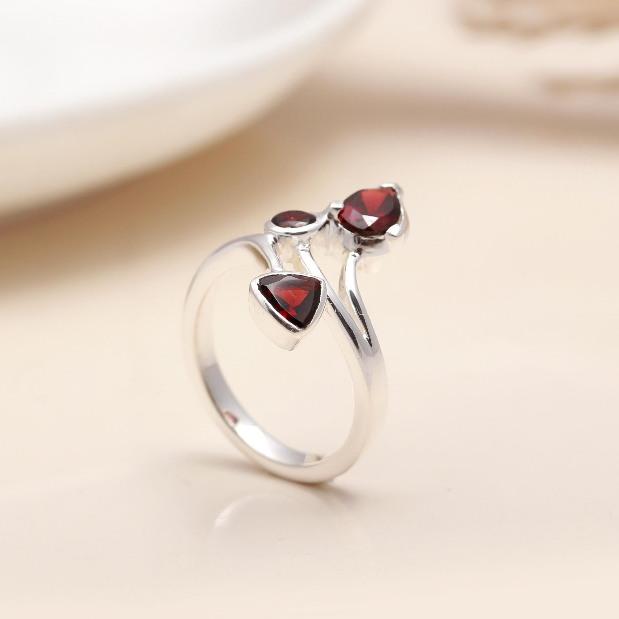 925 Silver Multi-Shape Garnet Ring